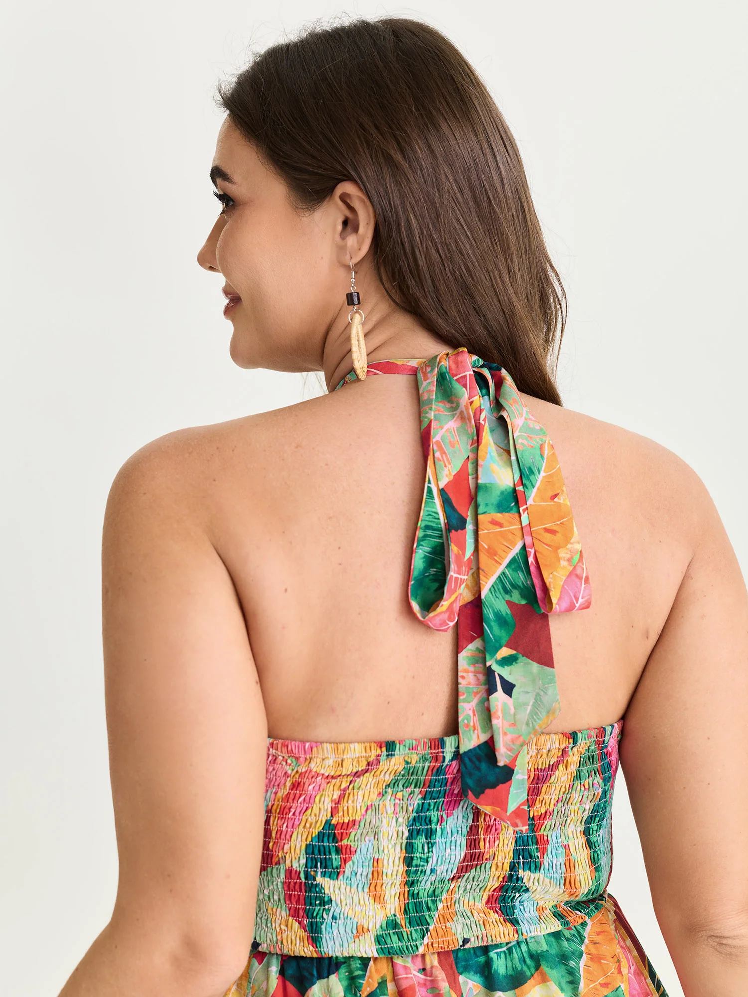 Supersoft Multi-Color Floral Print Shirred Waist Midi Dress - Image 4