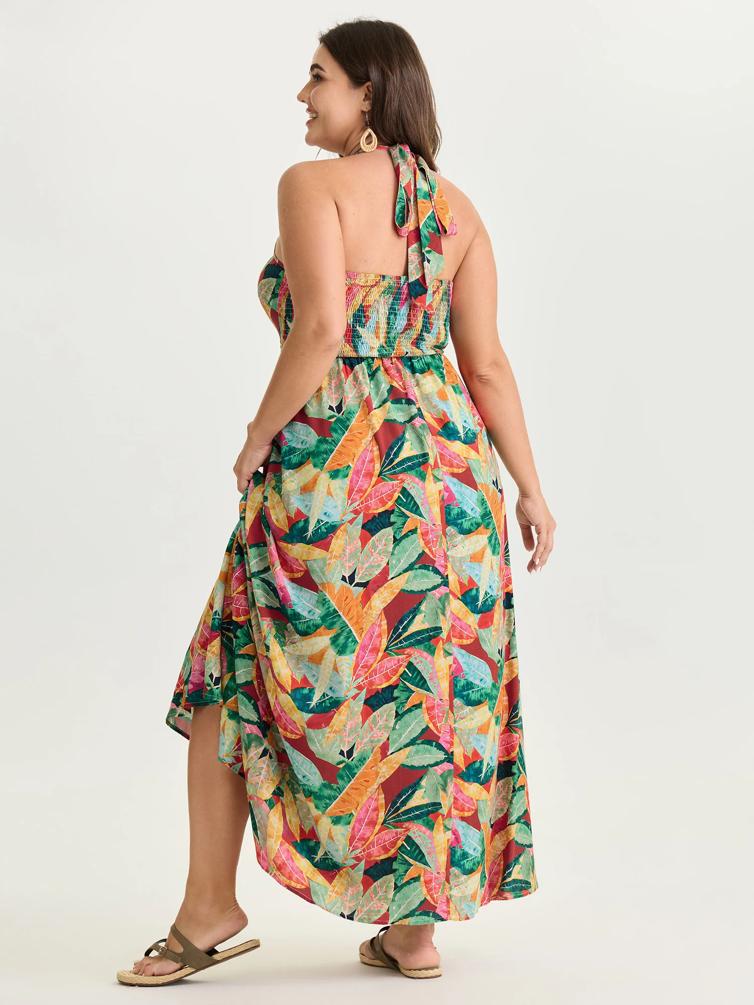 Supersoft Multi-Color Floral Print Shirred Waist Midi Dress - Image 5