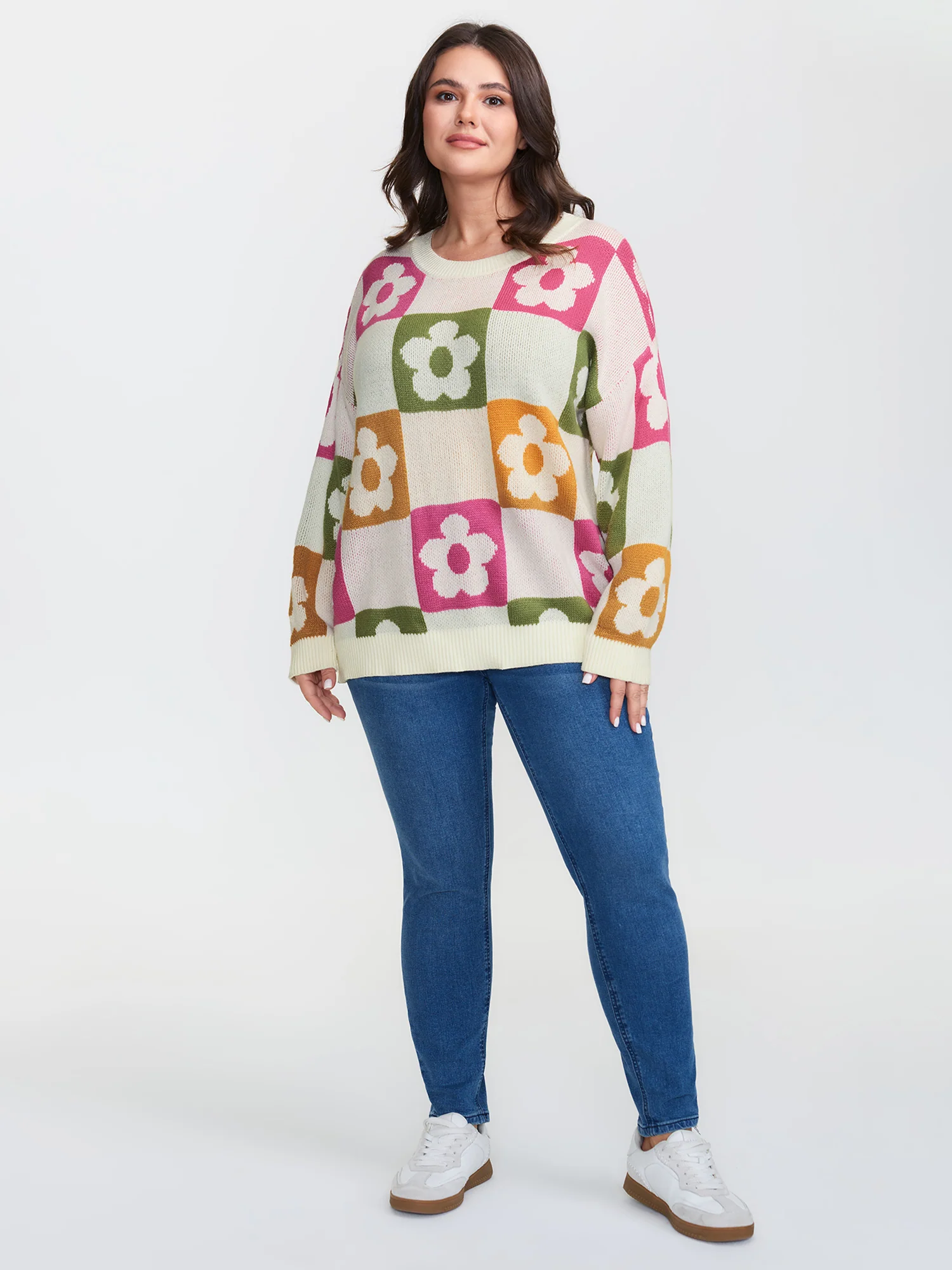 Supersoft Multicolor Floral Patchwork Jacquard Pullover - Image 3