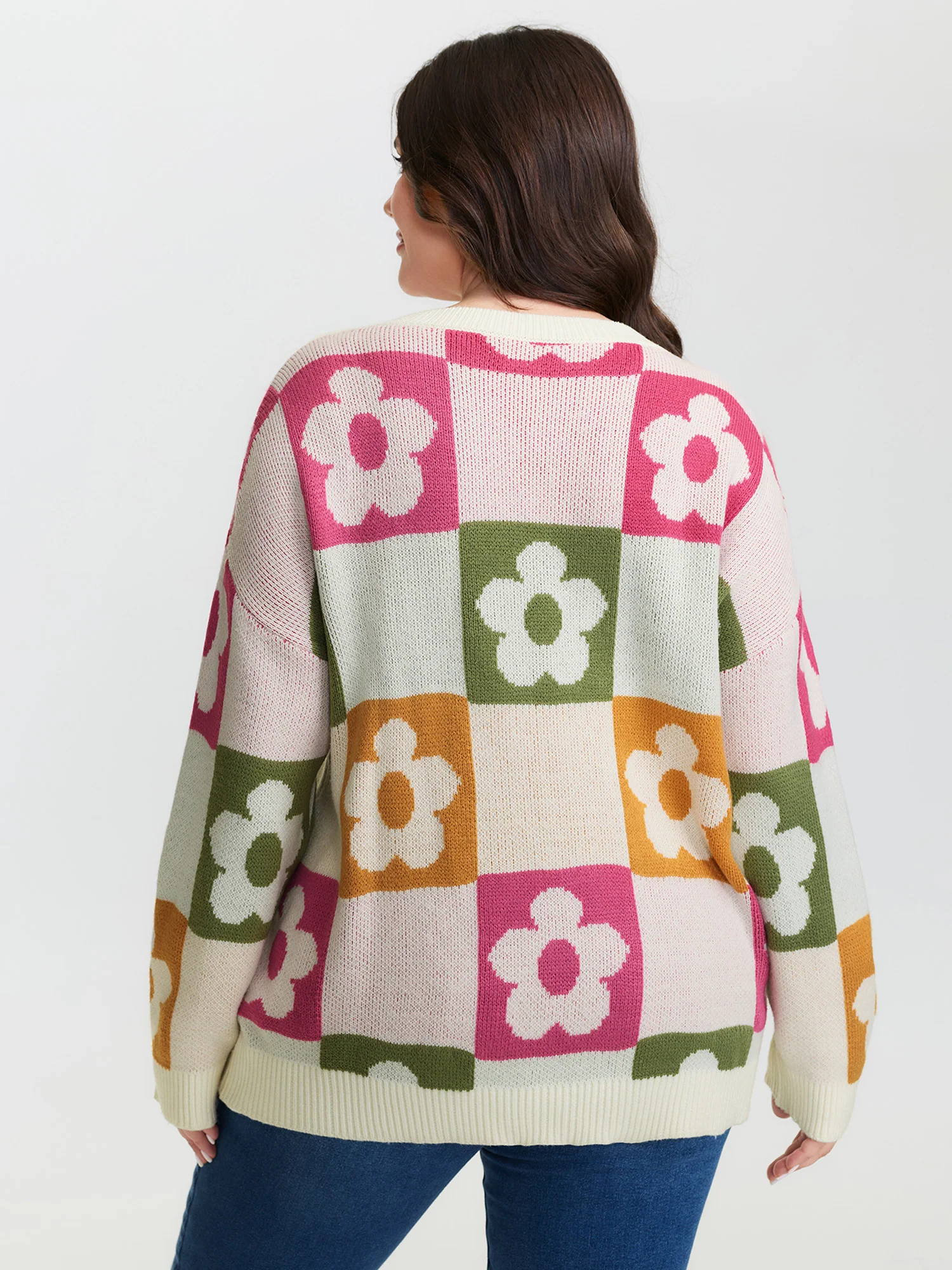 Supersoft Multicolor Floral Patchwork Jacquard Pullover - Image 4