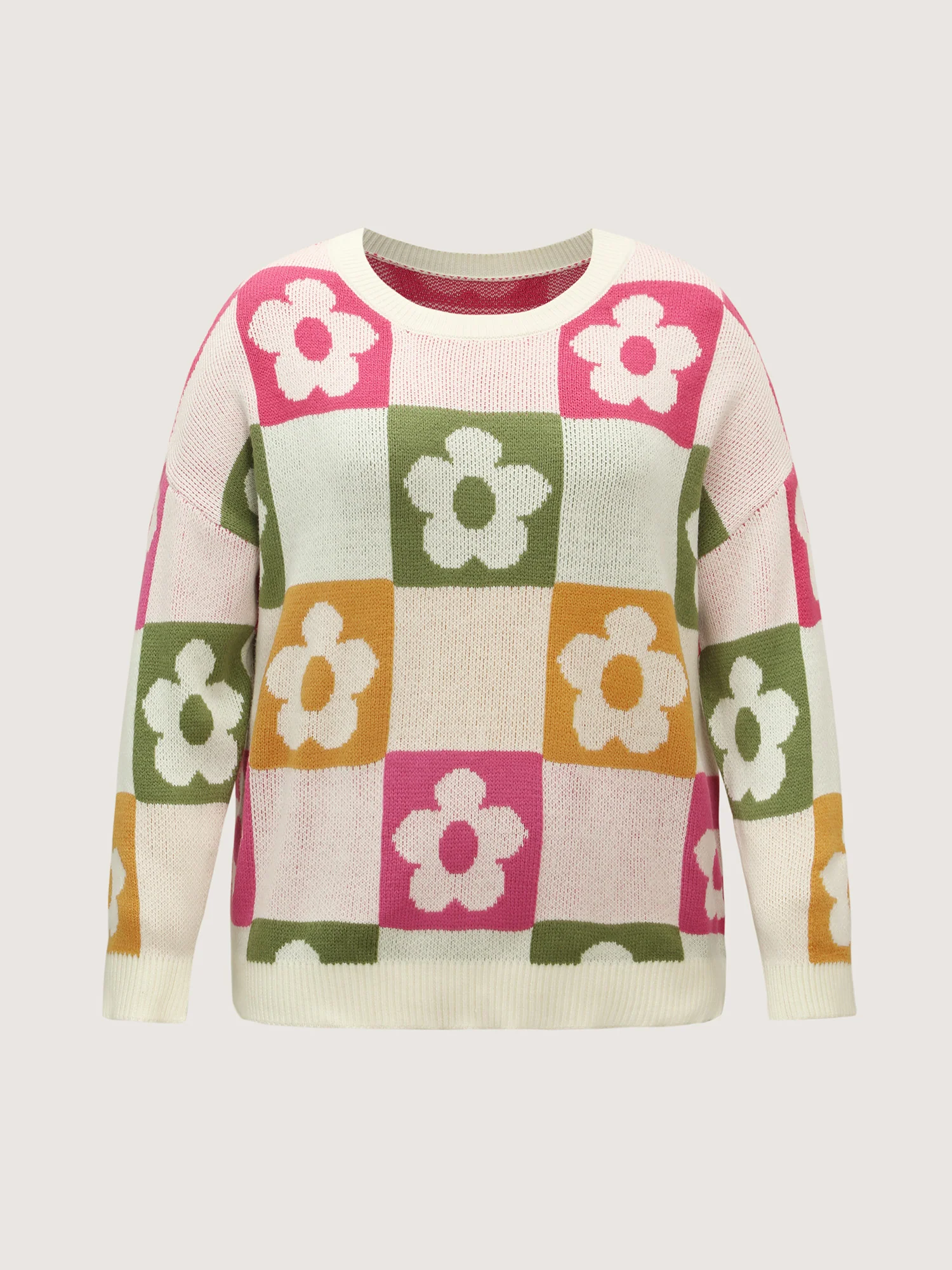 Supersoft Multicolor Floral Patchwork Jacquard Pullover - Image 7