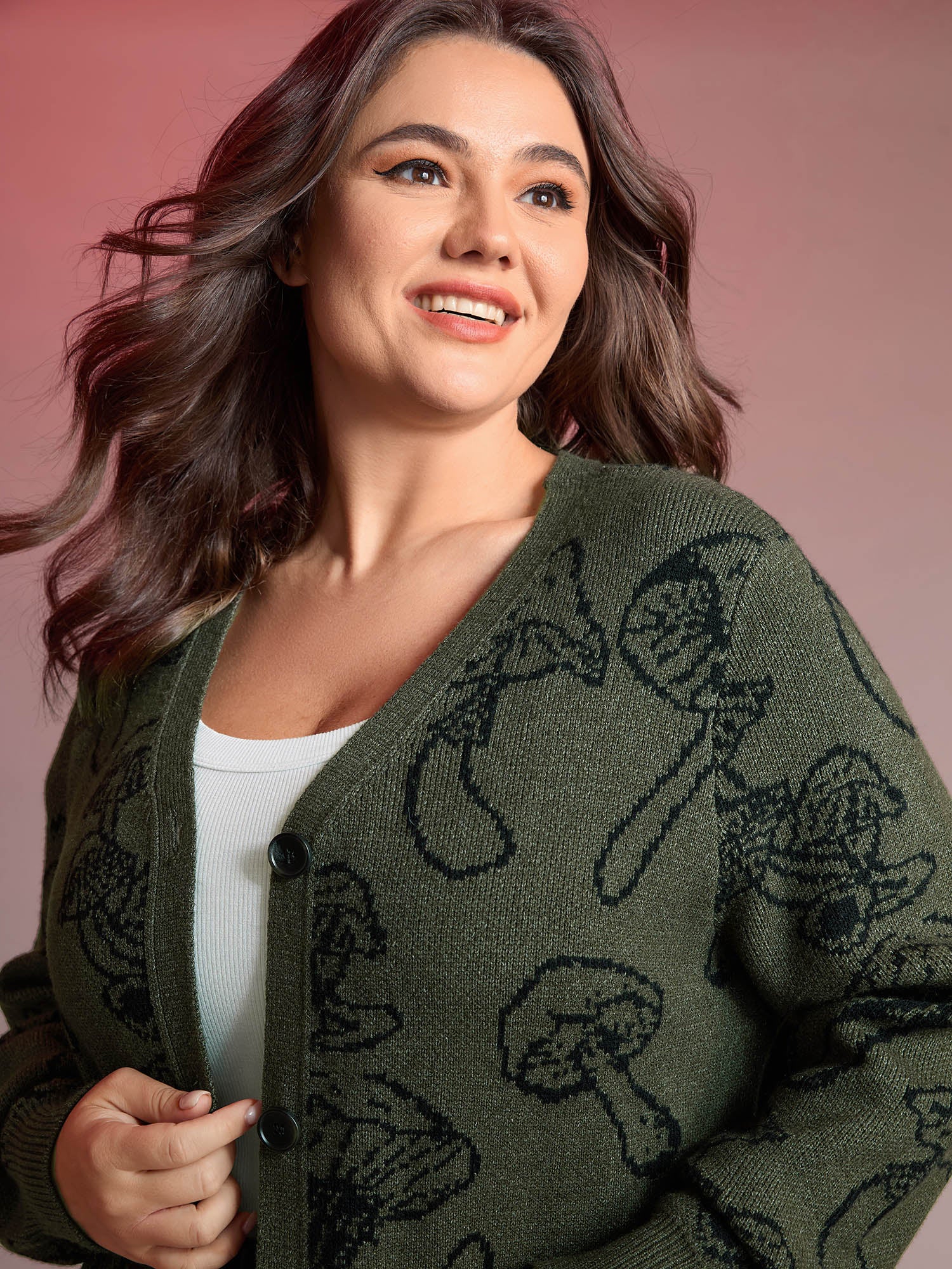 Supersoft Mushroom Print Button-Down Cardigan - Image 2