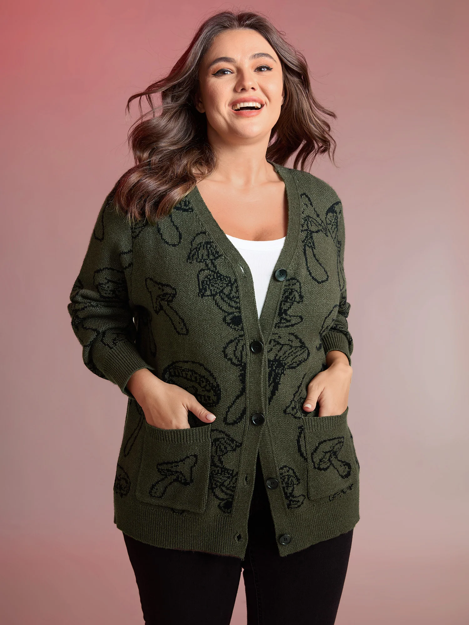 Supersoft Mushroom Print Button-Down Cardigan - Image 4