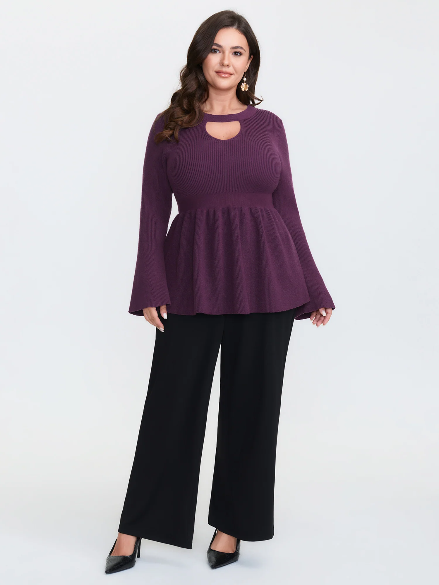 Supersoft Neck Cut-Out Flared Sleeve Pullover - Image 3