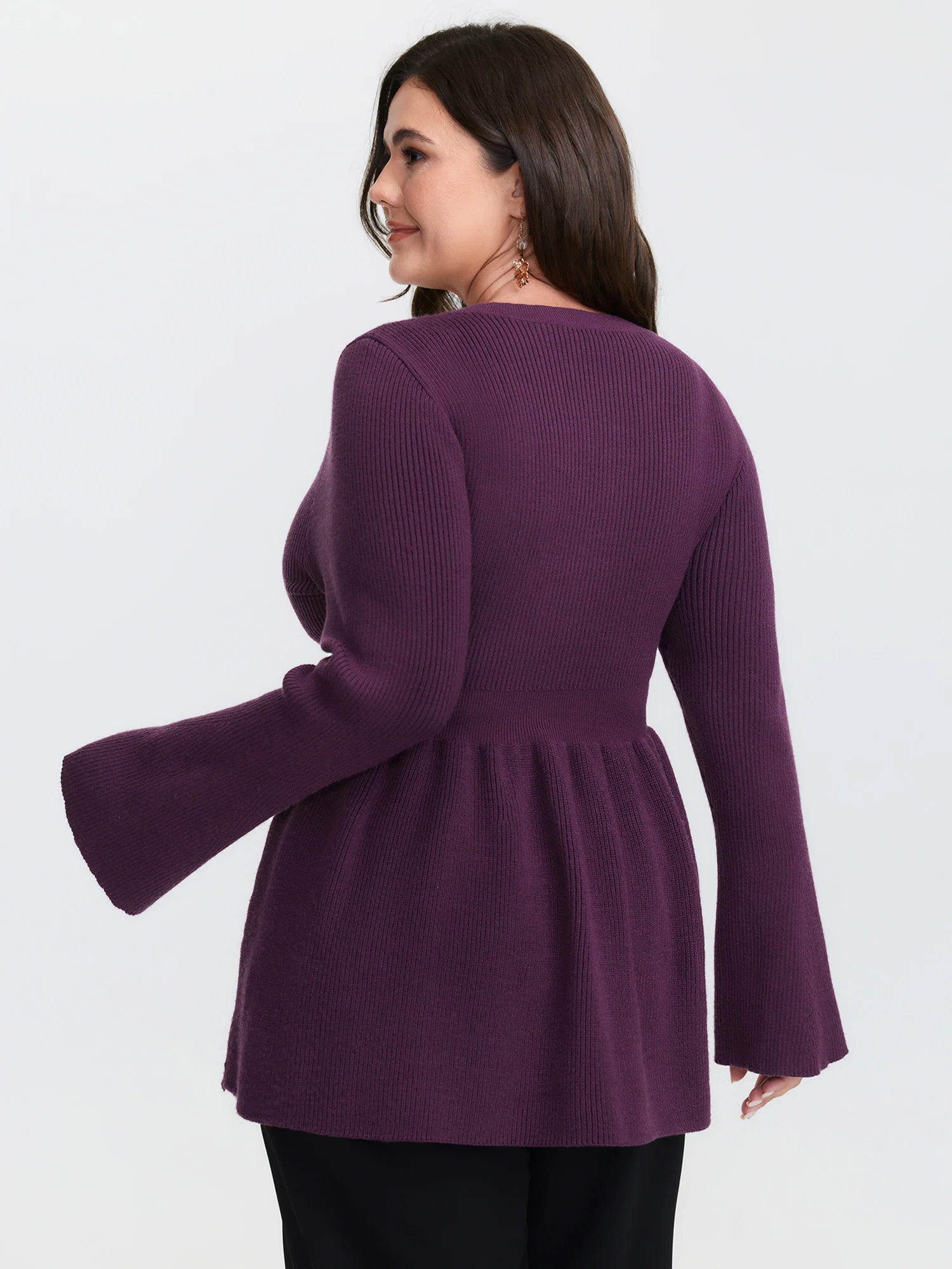 Supersoft Neck Cut-Out Flared Sleeve Pullover - Image 5