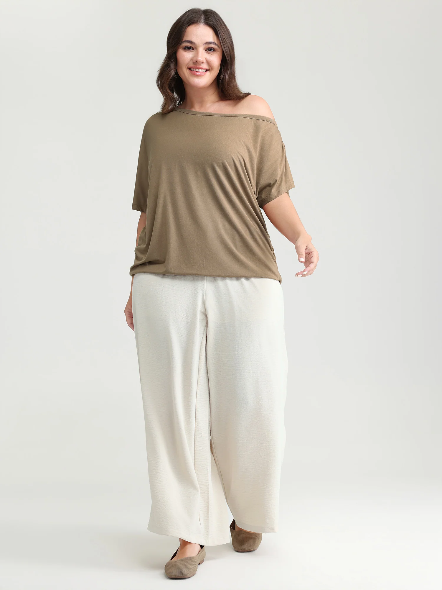 Supersoft One-Shoulder Draped Plain Knit Top - Image 3