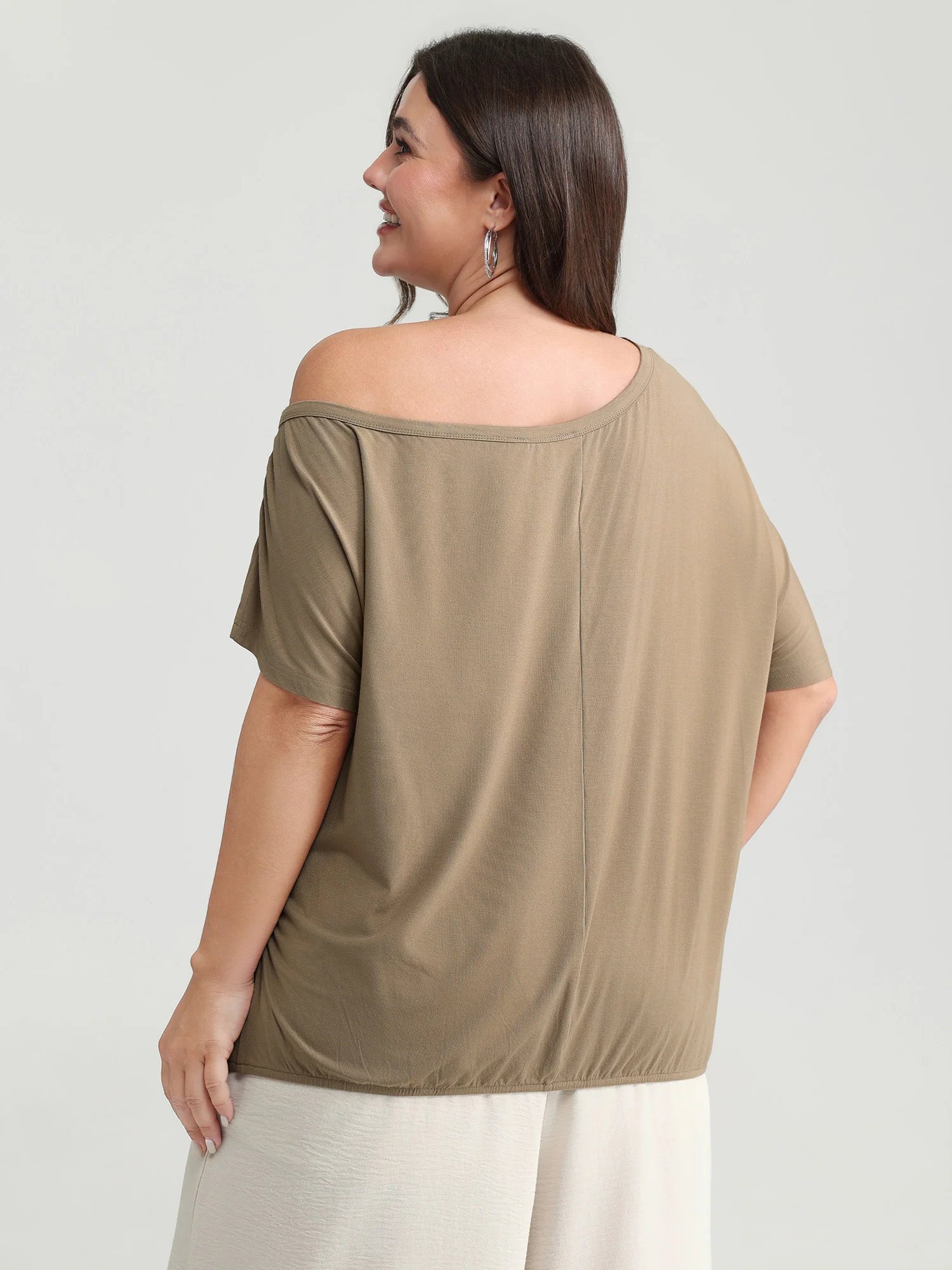 Supersoft One-Shoulder Draped Plain Knit Top - Image 4