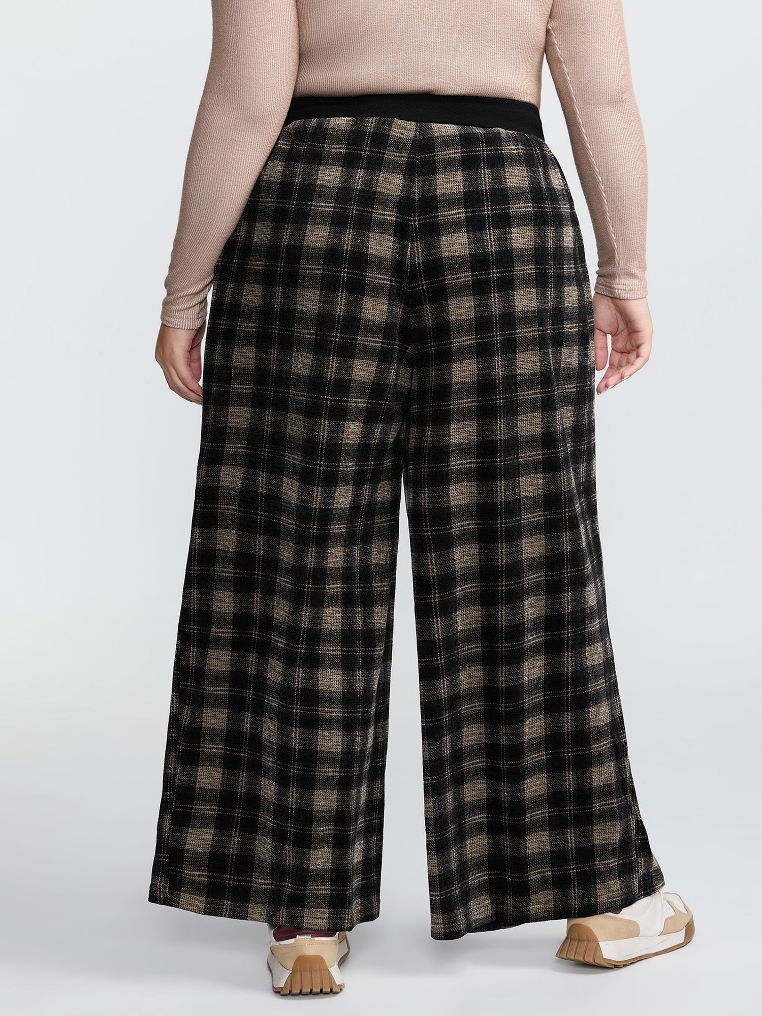 Supersoft Plaid Color Contrast Wide-Leg Pants - Image 5