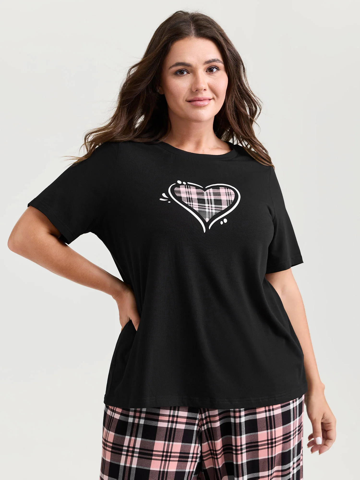 Supersoft Plaid Heart Stretchy Lounge Set - Image 3