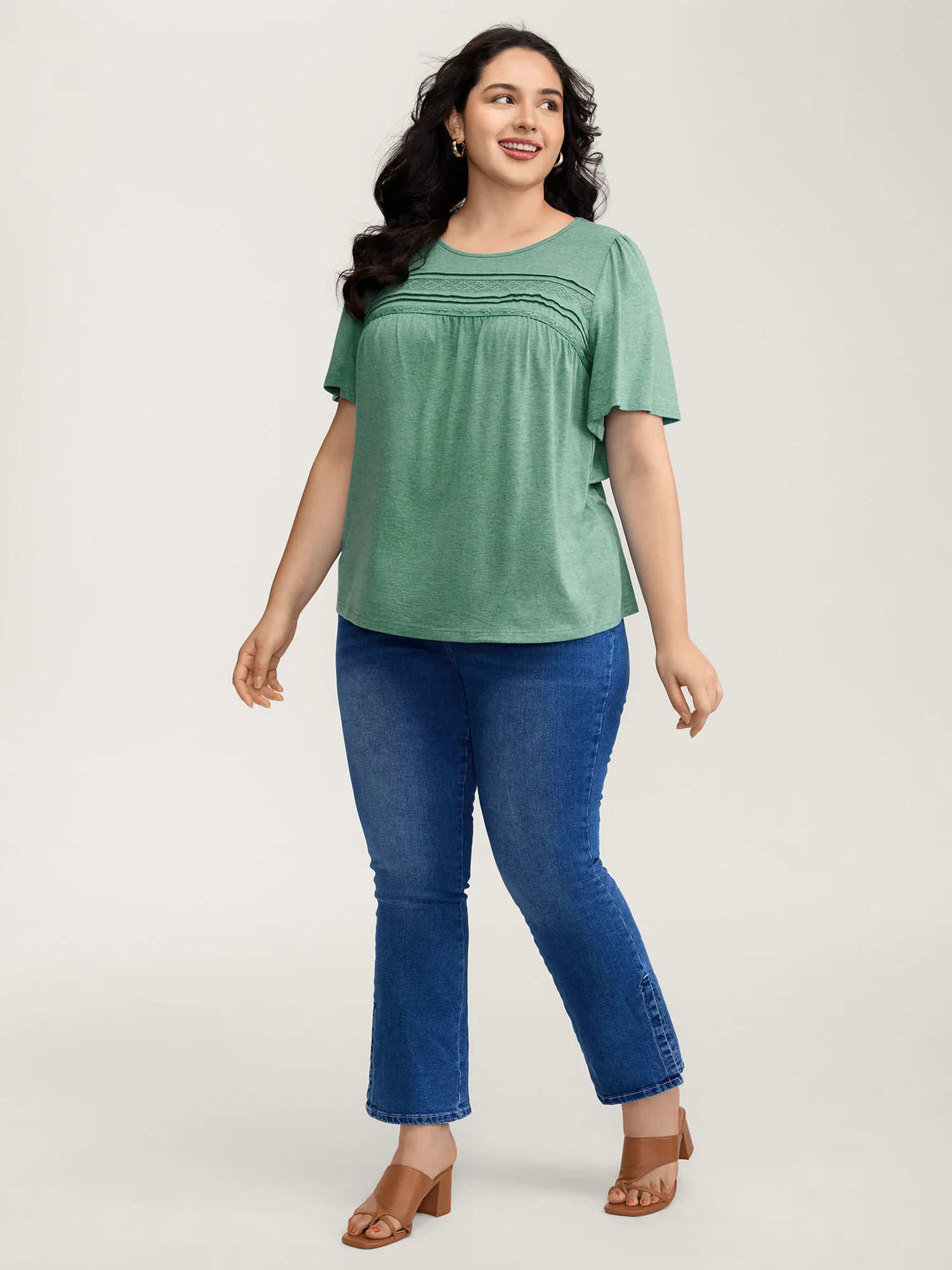 Supersoft Pleated Detail Lace Trim T-Shirt - Image 3