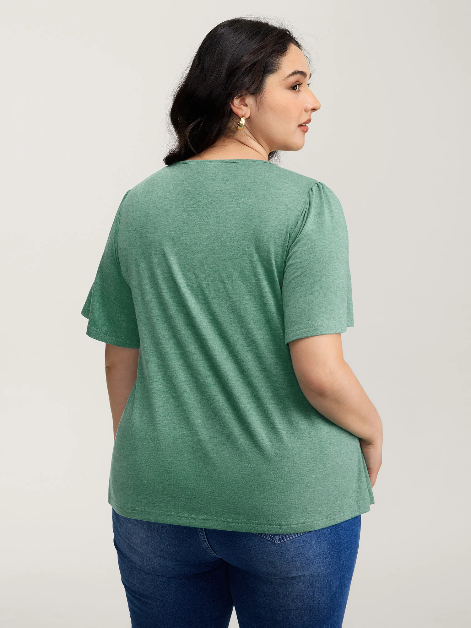 Supersoft Pleated Detail Lace Trim T-Shirt - Image 4