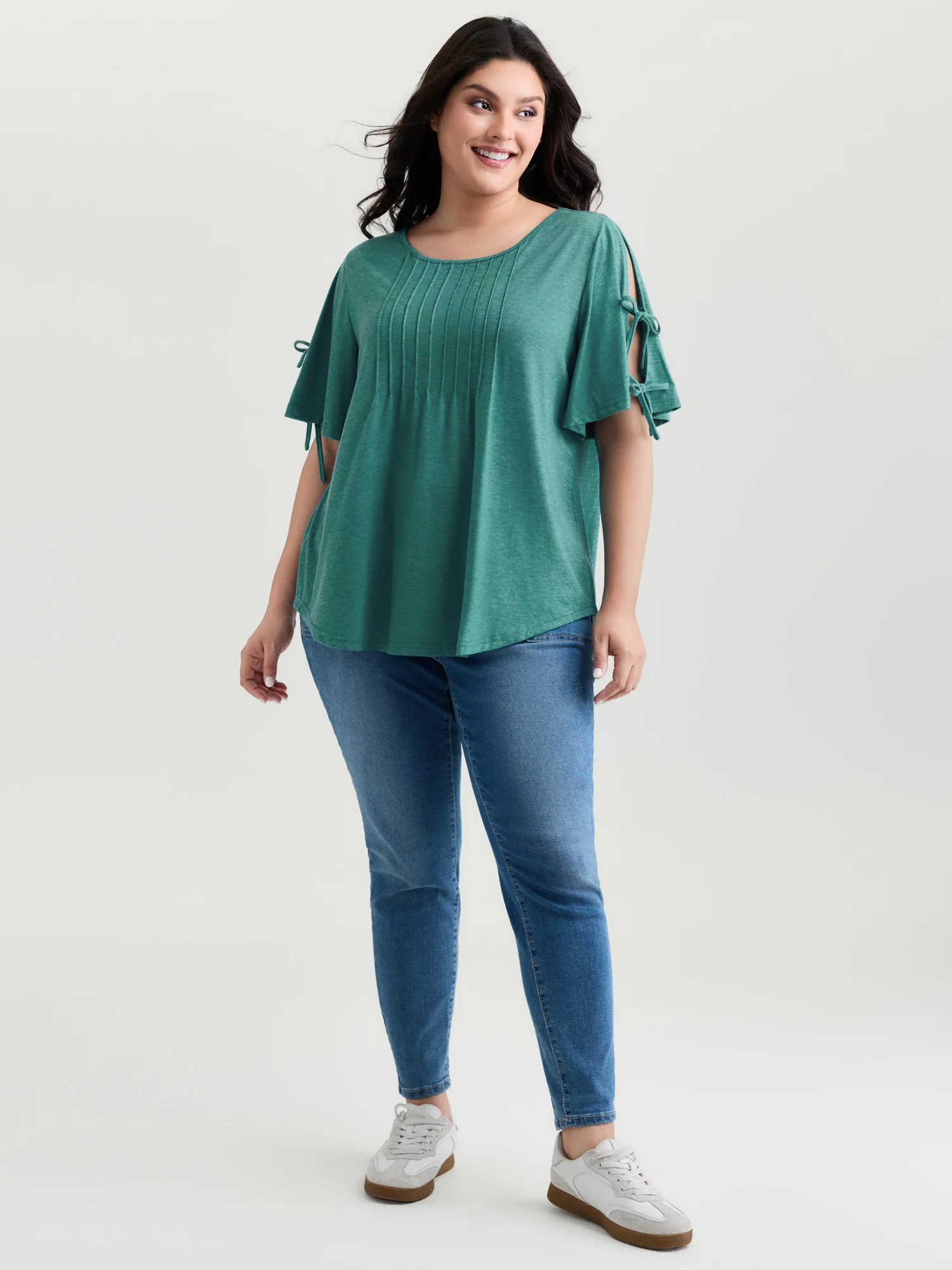 Supersoft Pleated Knot-Tie Sleeve T-Shirt - Image 2