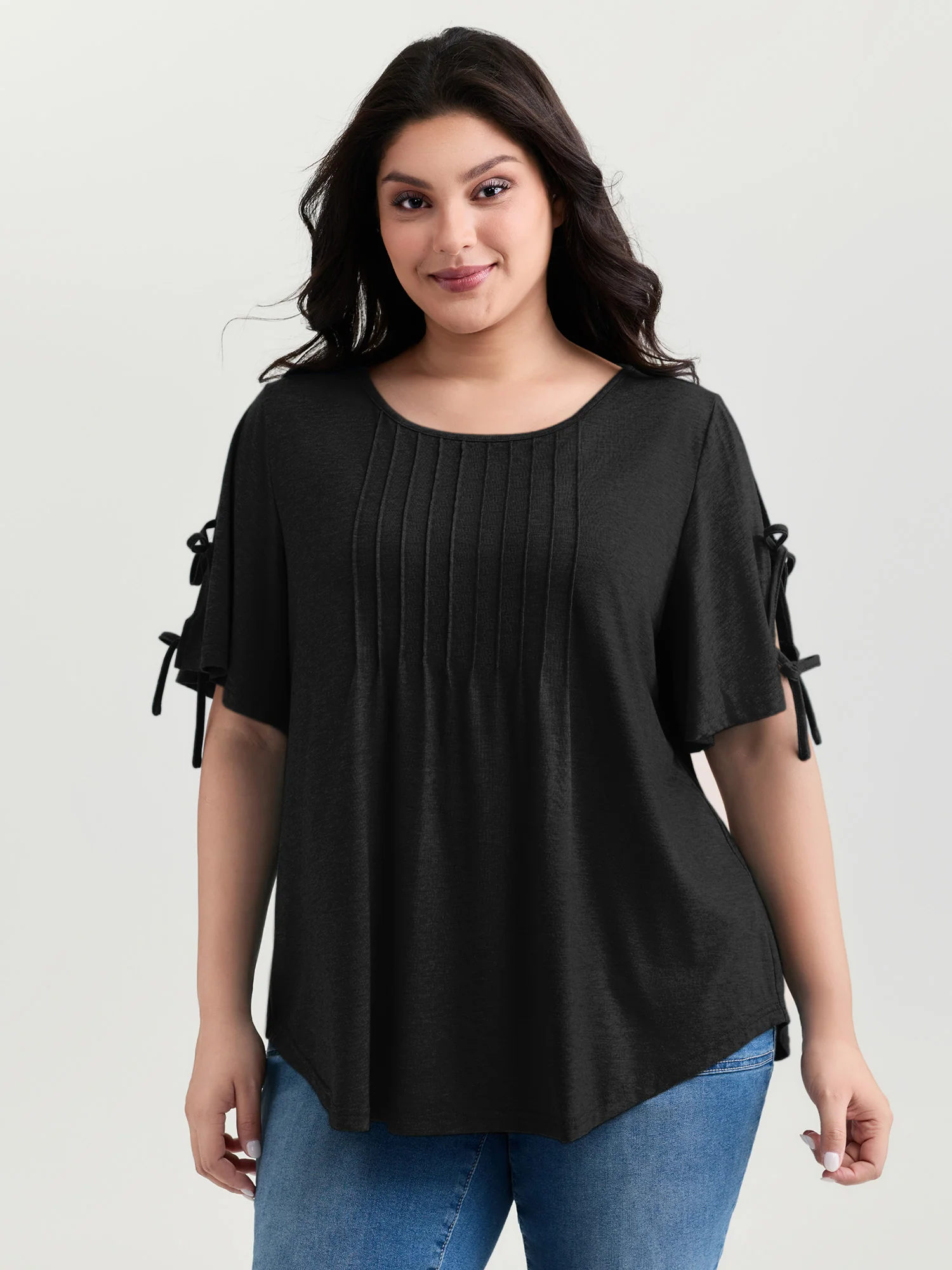 Supersoft Pleated Knot-Tie Sleeve T-Shirt - Image 8