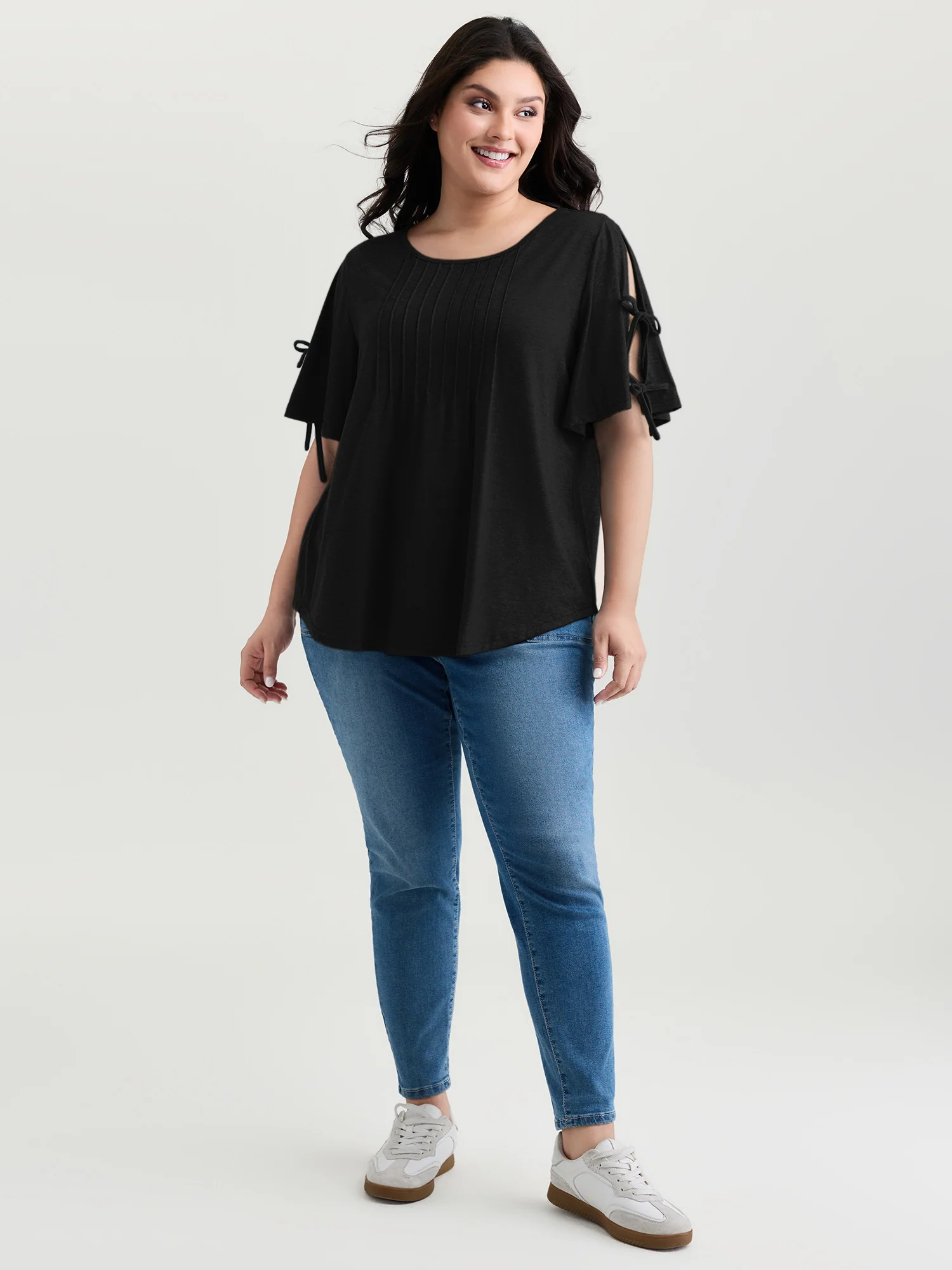 Supersoft Pleated Knot-Tie Sleeve T-Shirt - Image 9