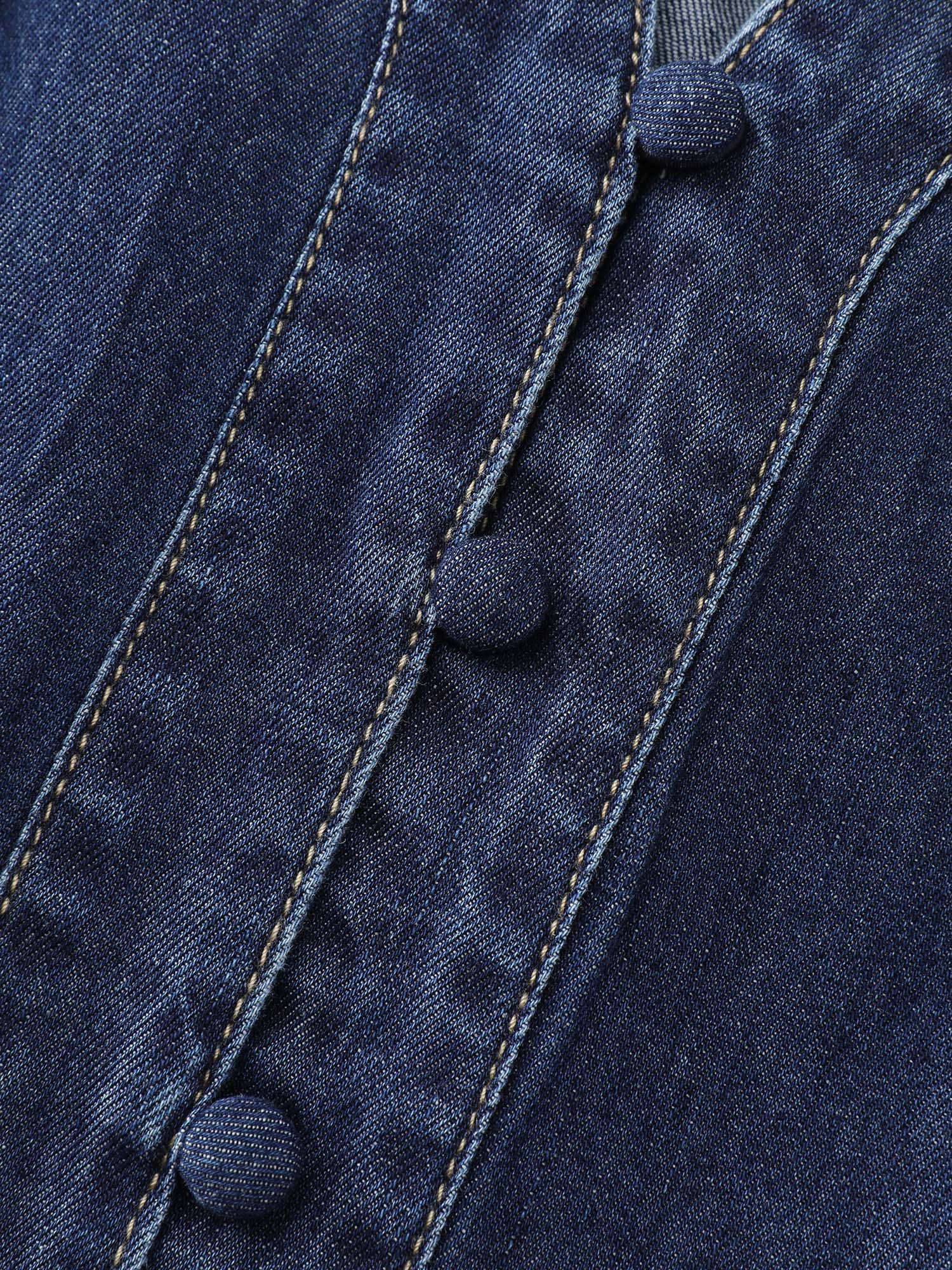 Supersoft Pleated Notched Collar Denim Top - Image 5