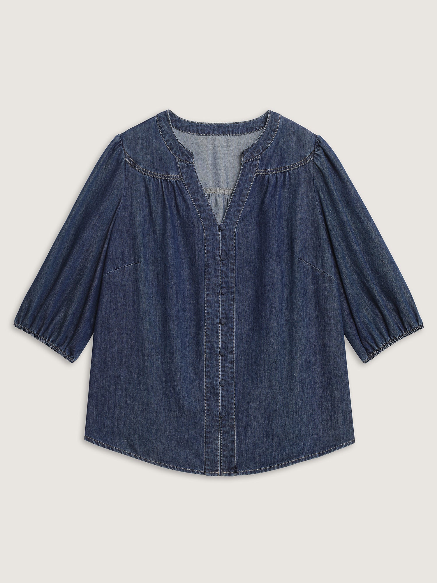 Supersoft Pleated Notched Collar Denim Top - Image 8