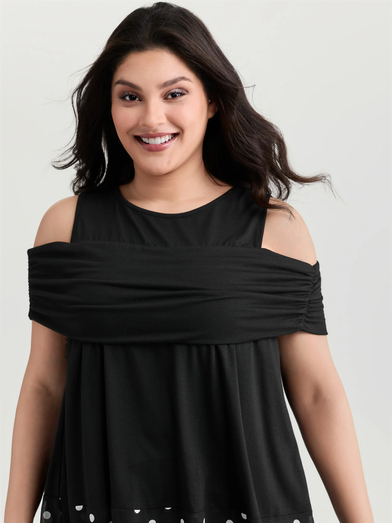 Supersoft Polka Dots High Low Hem Ruched T-Shirt - Image 2