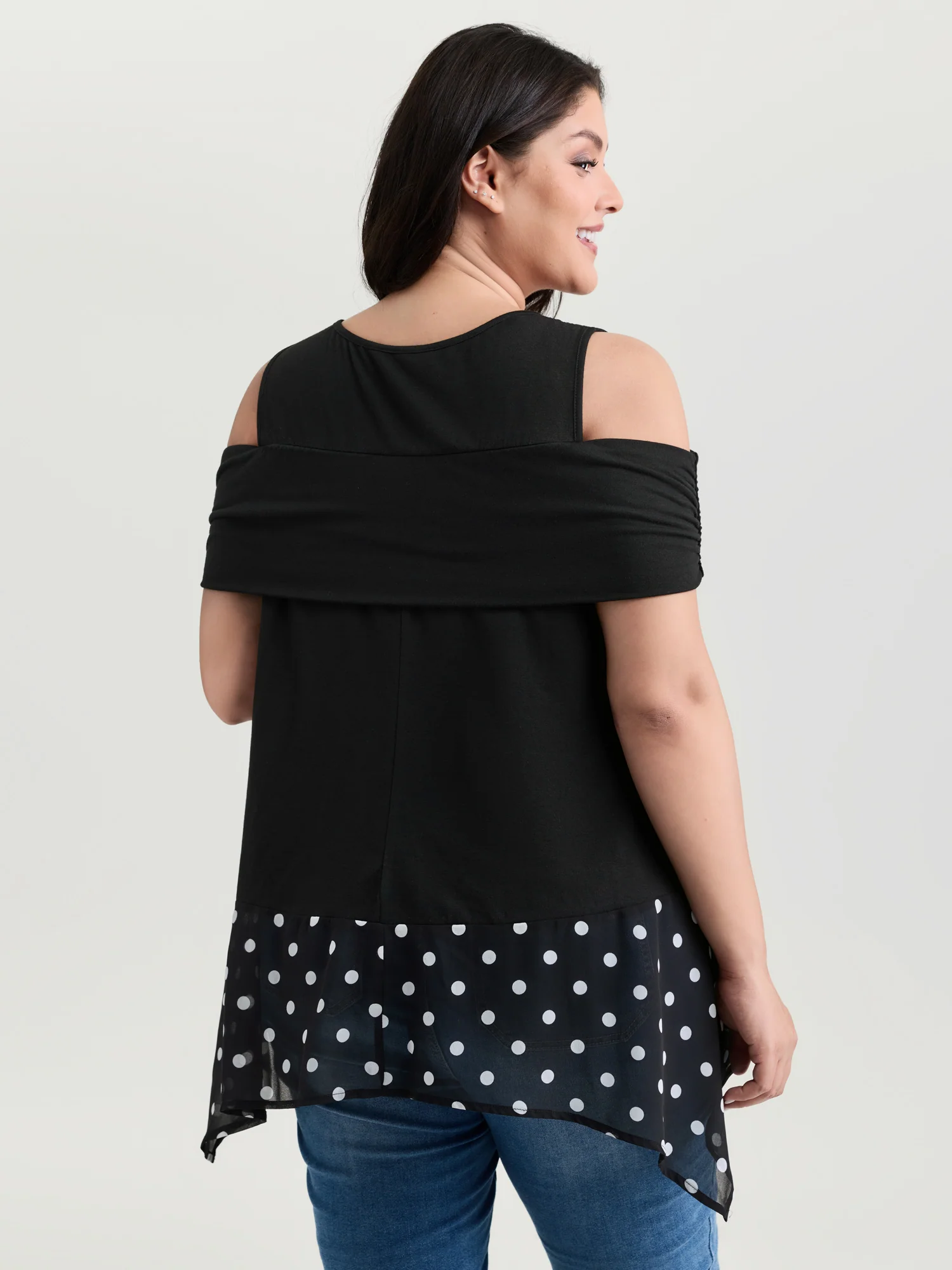 Supersoft Polka Dots High Low Hem Ruched T-Shirt - Image 4