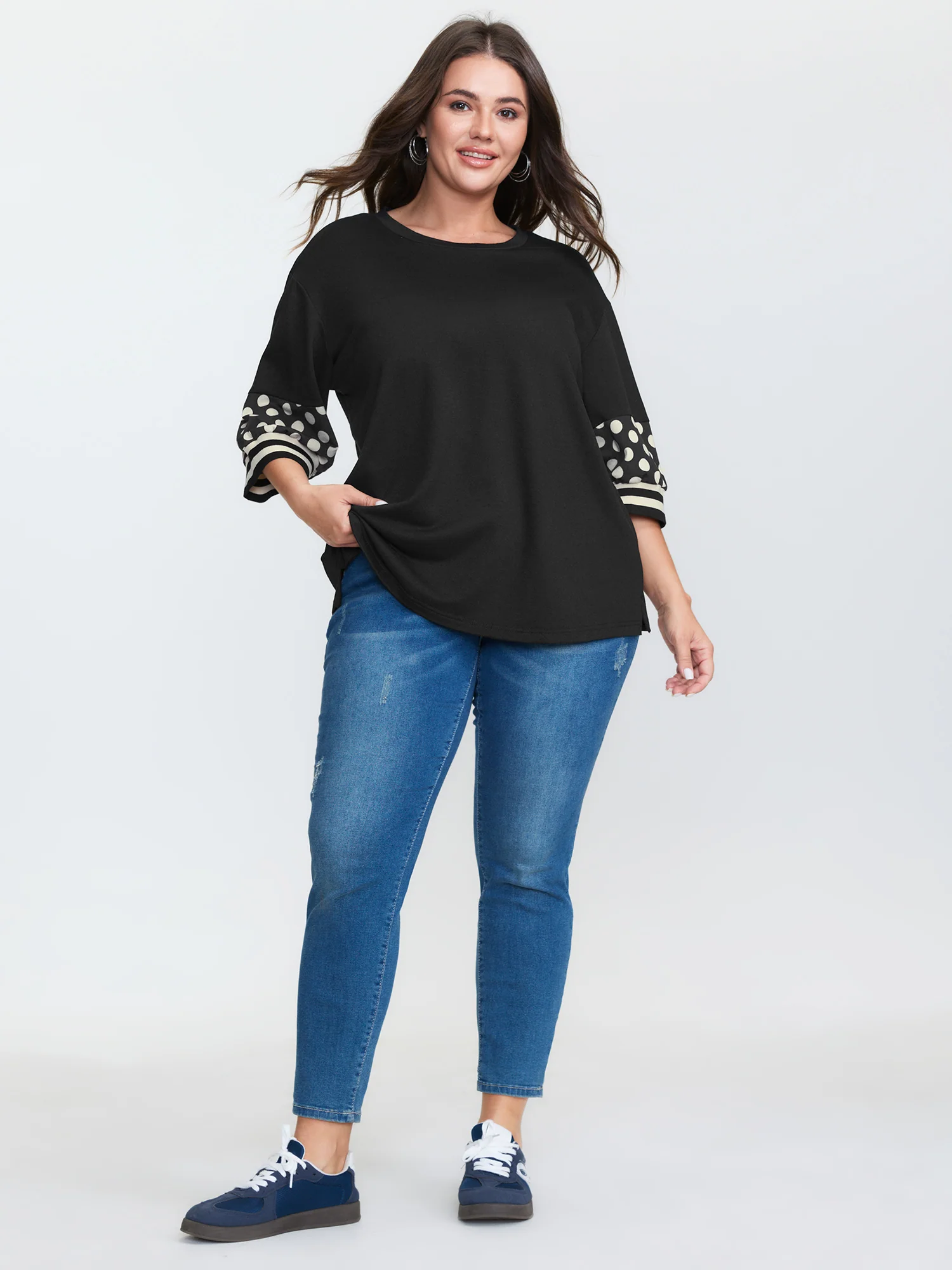 Supersoft Polka Dots Sleeve Flowy T-Shirt - Image 3