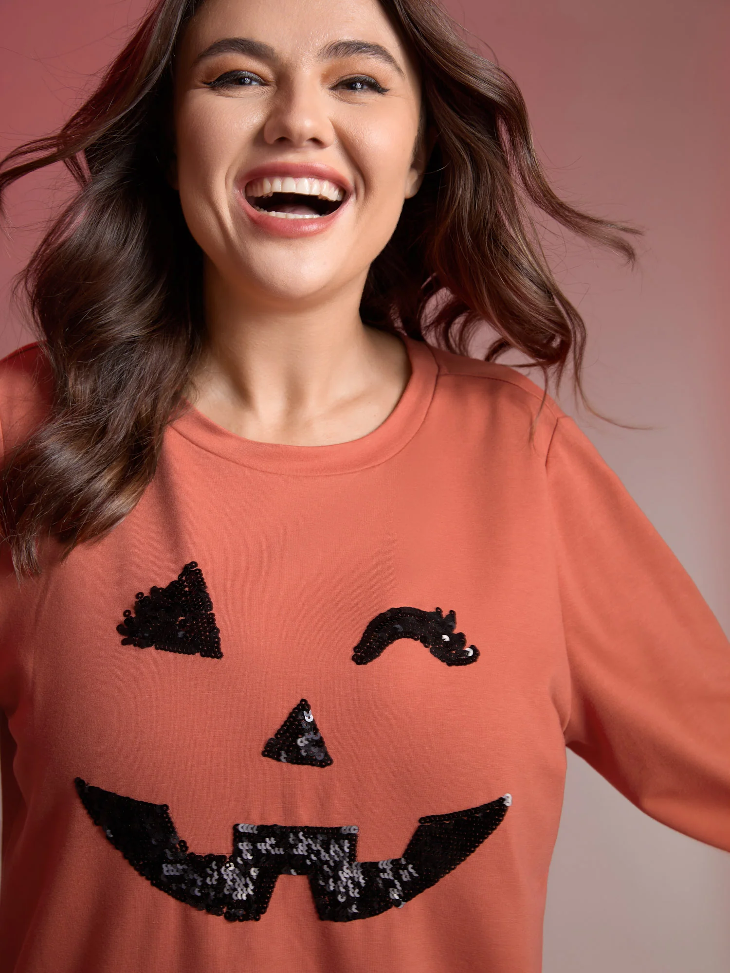 Supersoft Pumpkin Spice Sequin Embroidery Sweatshirt