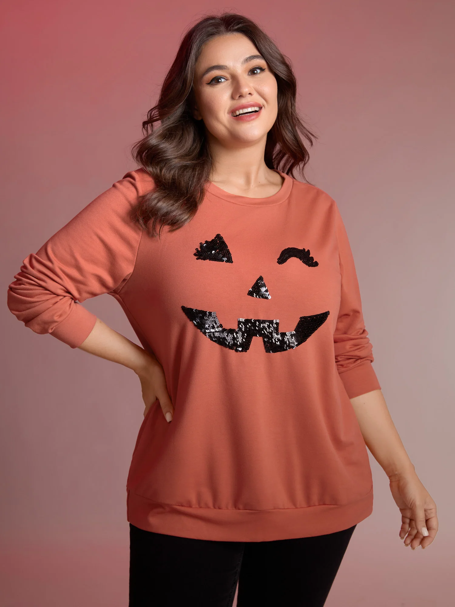Supersoft Pumpkin Spice Sequin Embroidery Sweatshirt - Image 2