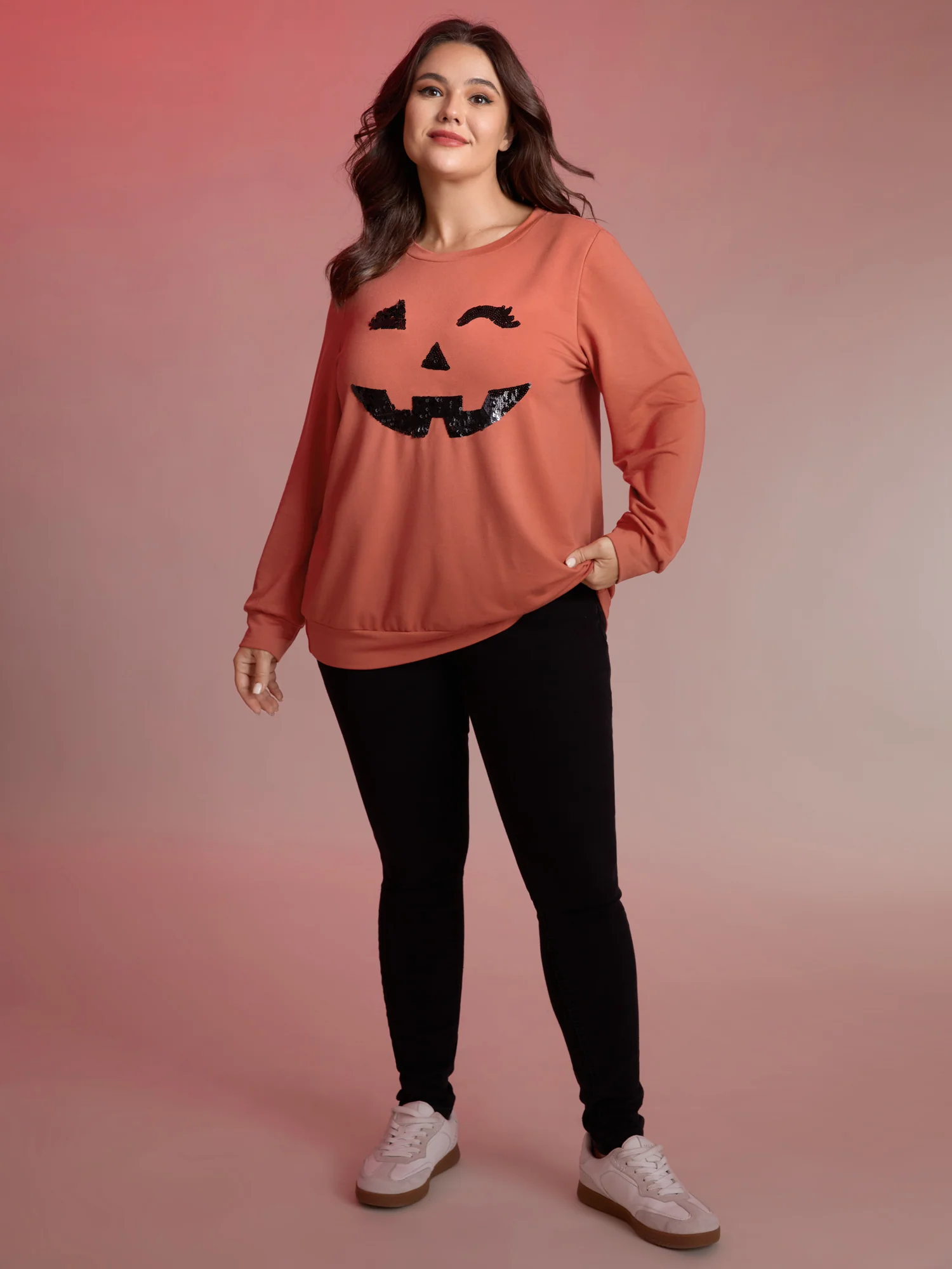 Supersoft Pumpkin Spice Sequin Embroidery Sweatshirt - Image 3