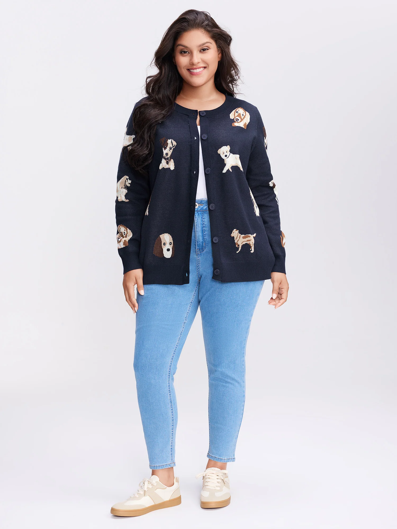 Supersoft Puppy Pattern Button Knit Cardigan - Image 3