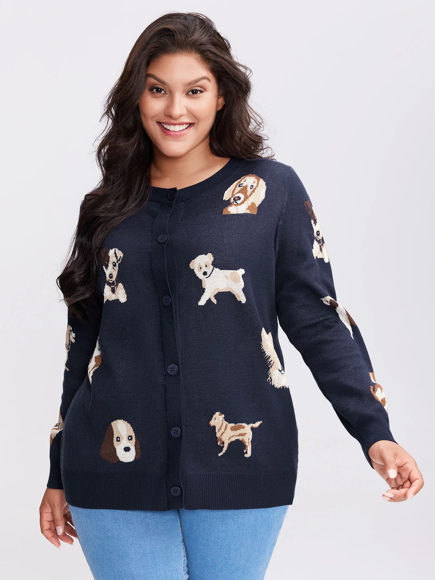 Supersoft Puppy Pattern Button Knit Cardigan - Image 4