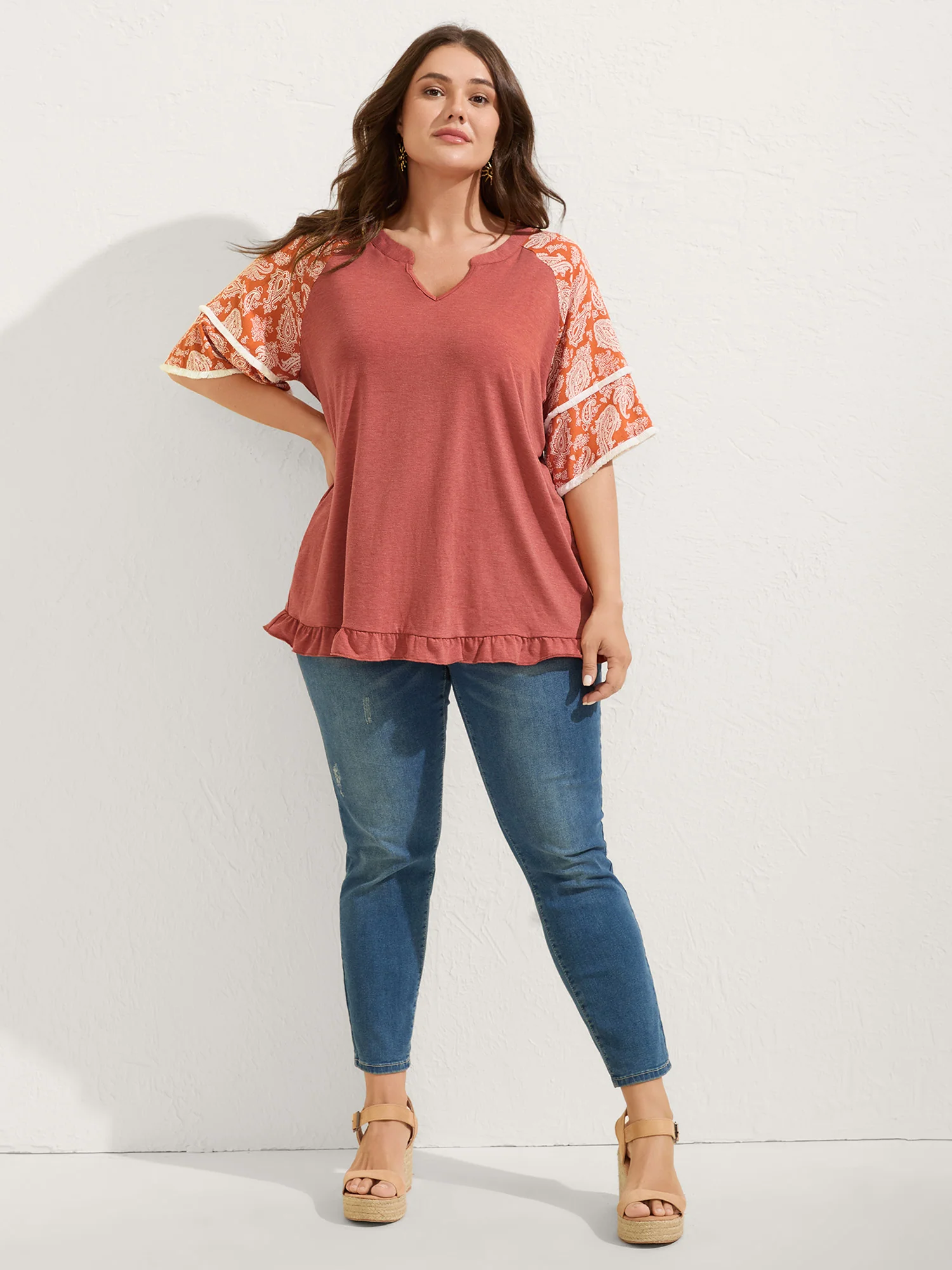 Supersoft Rayon Tassel Paisley Sleeve T-Shirt - Image 3