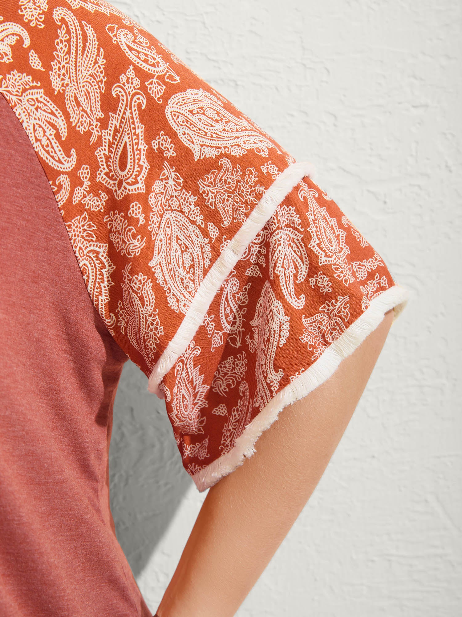 Supersoft Rayon Tassel Paisley Sleeve T-Shirt - Image 4