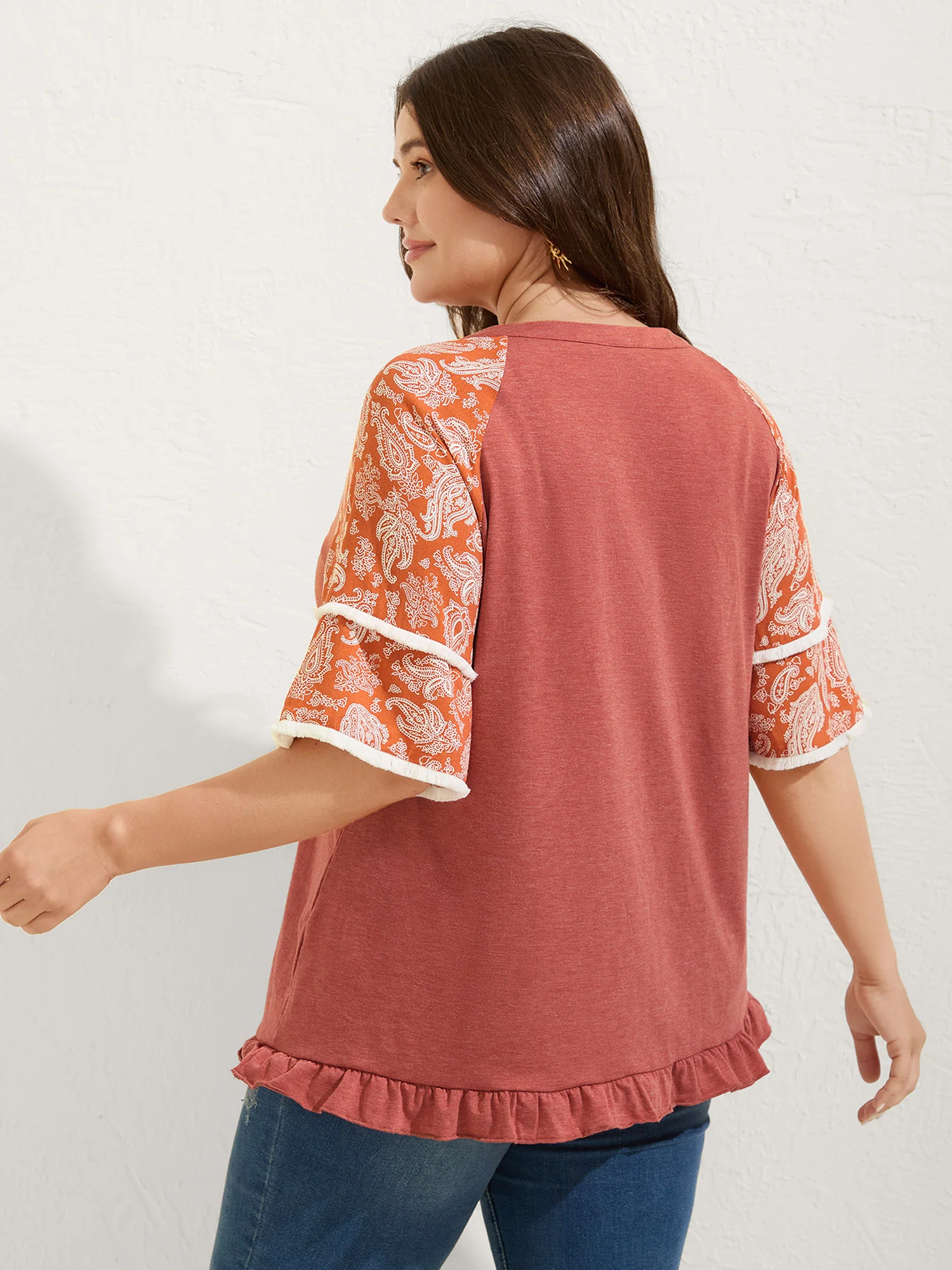 Supersoft Rayon Tassel Paisley Sleeve T-Shirt - Image 5