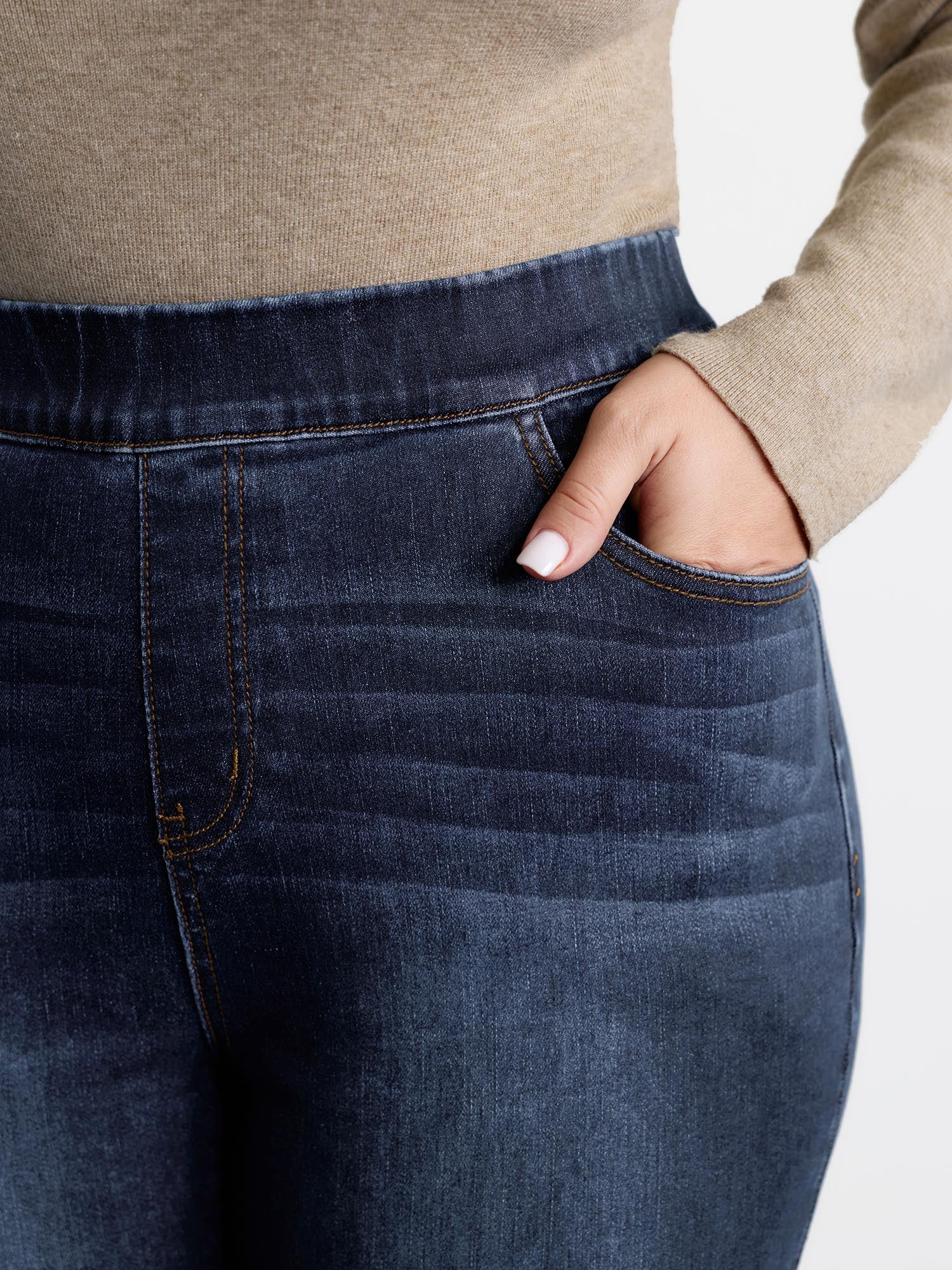 Pull-On Rhinestone Hem Cropped Jeans - Image 3