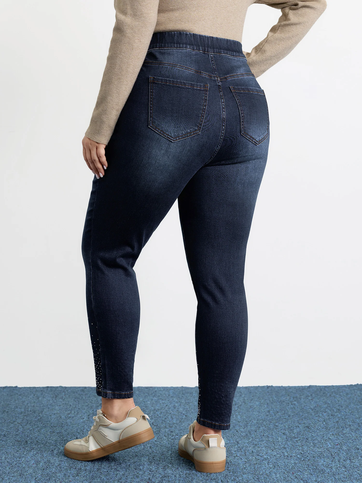 Pull-On Rhinestone Hem Cropped Jeans - Image 7