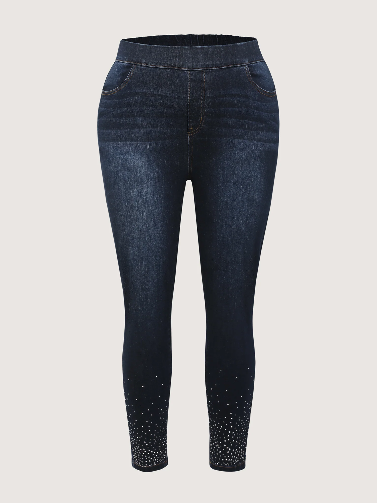Pull-On Rhinestone Hem Cropped Jeans - Image 8