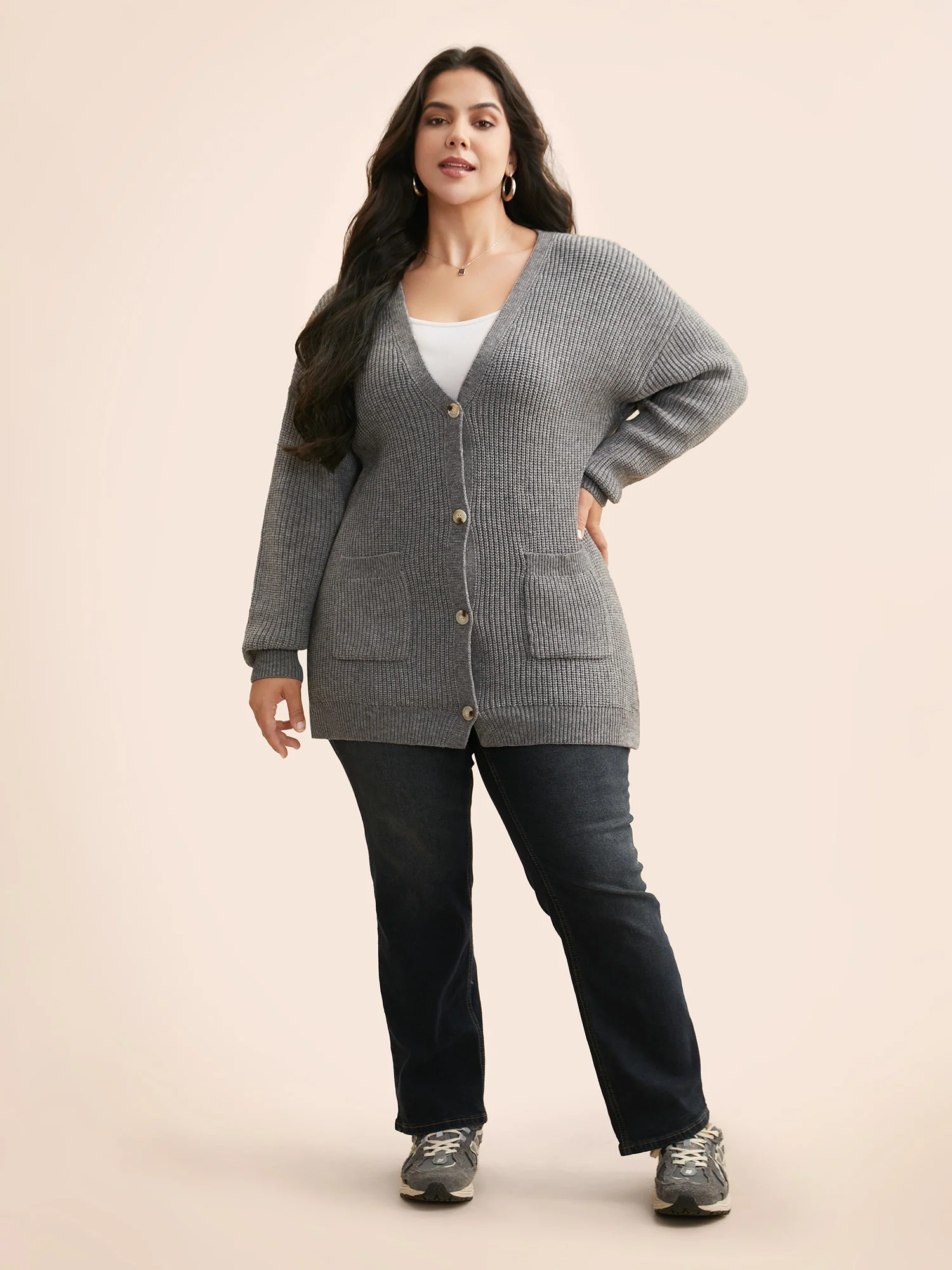 Supersoft Ribbed Drop Shoulder Wool Cardigan - Image 3