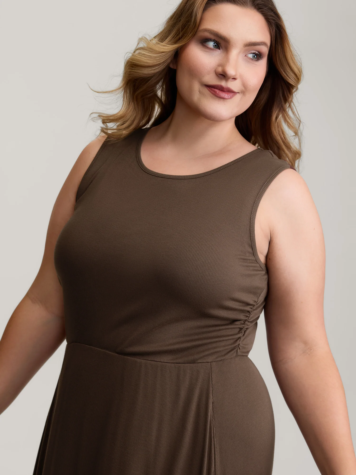 Supersoft Ribbed Knit Cinched-Waist A-Line Maxi Dress - Image 2