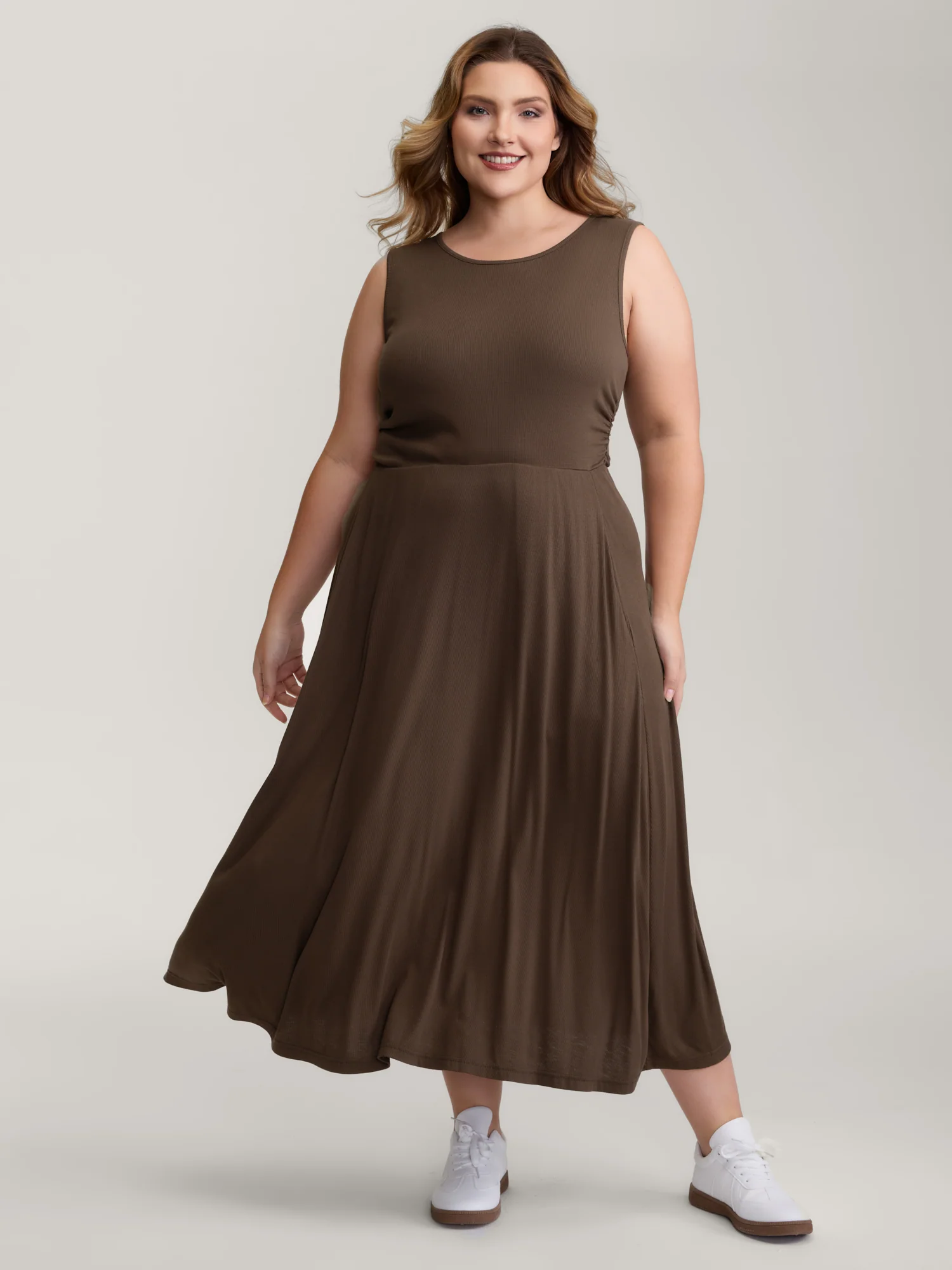 Supersoft Ribbed Knit Cinched-Waist A-Line Maxi Dress - Image 3