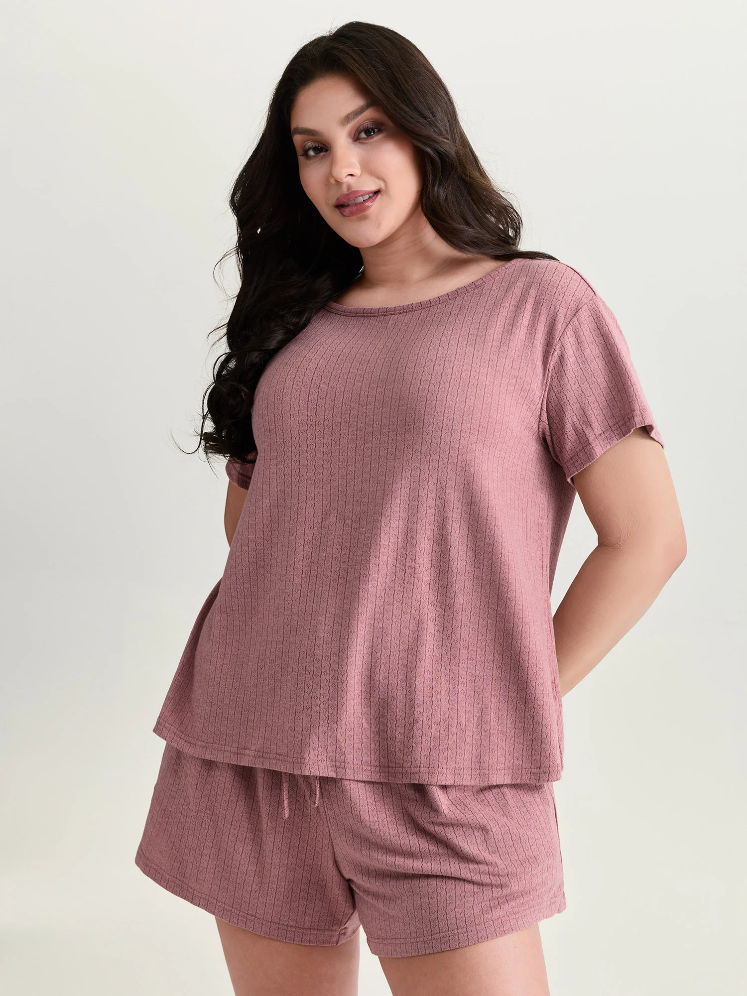 Supersoft Ribbed Plain Two-Piece Lounge Set