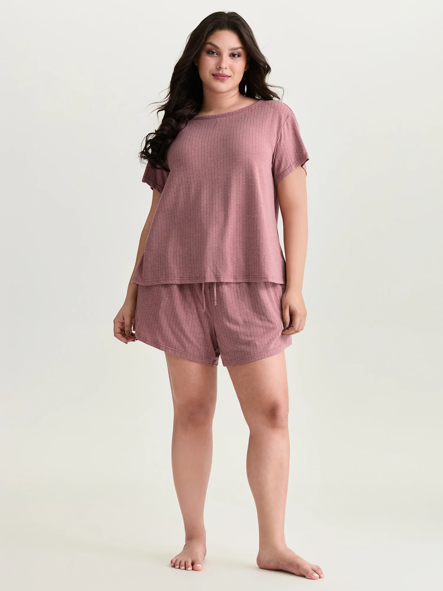Supersoft Ribbed Plain Two-Piece Lounge Set - Image 3