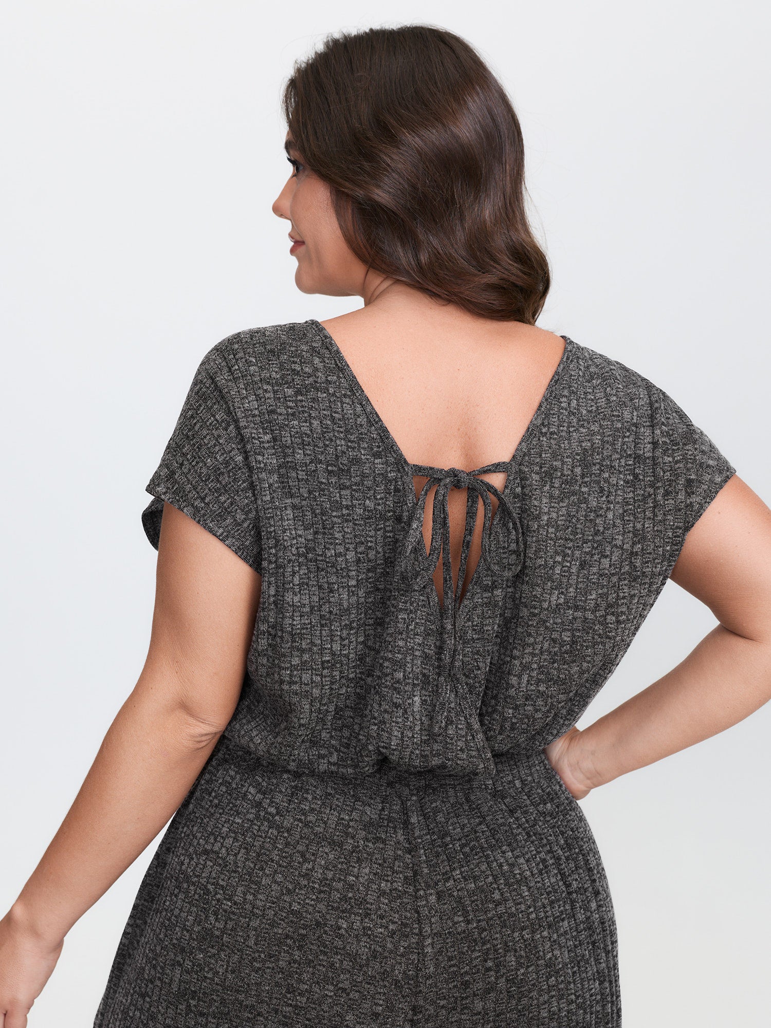 Supersoft Ribbed Pockets Back-Tie Lounge Jumpsuit - Image 2