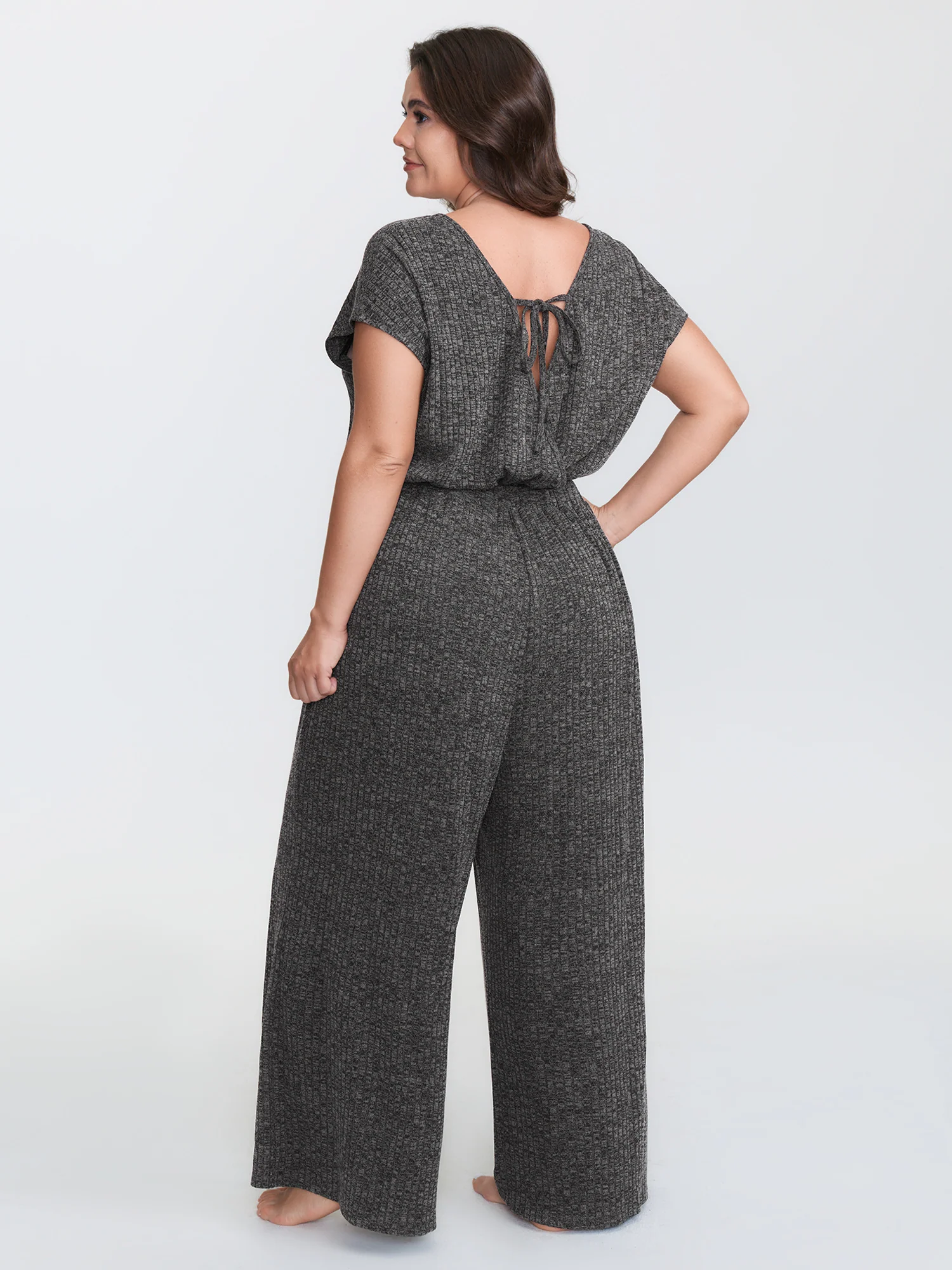 Supersoft Ribbed Pockets Back-Tie Lounge Jumpsuit - Image 4