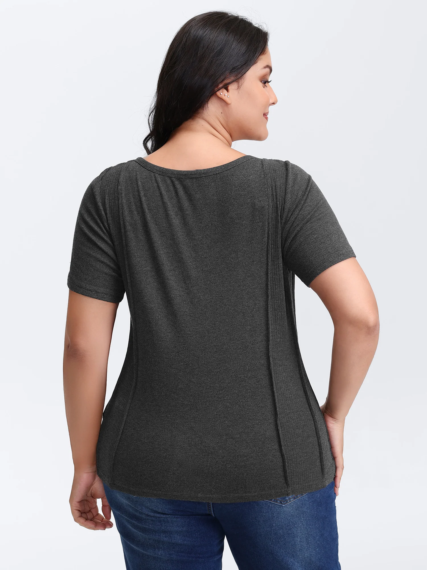 Supersoft Ribbed Split Neckline Fitted T-Shirt - Image 4