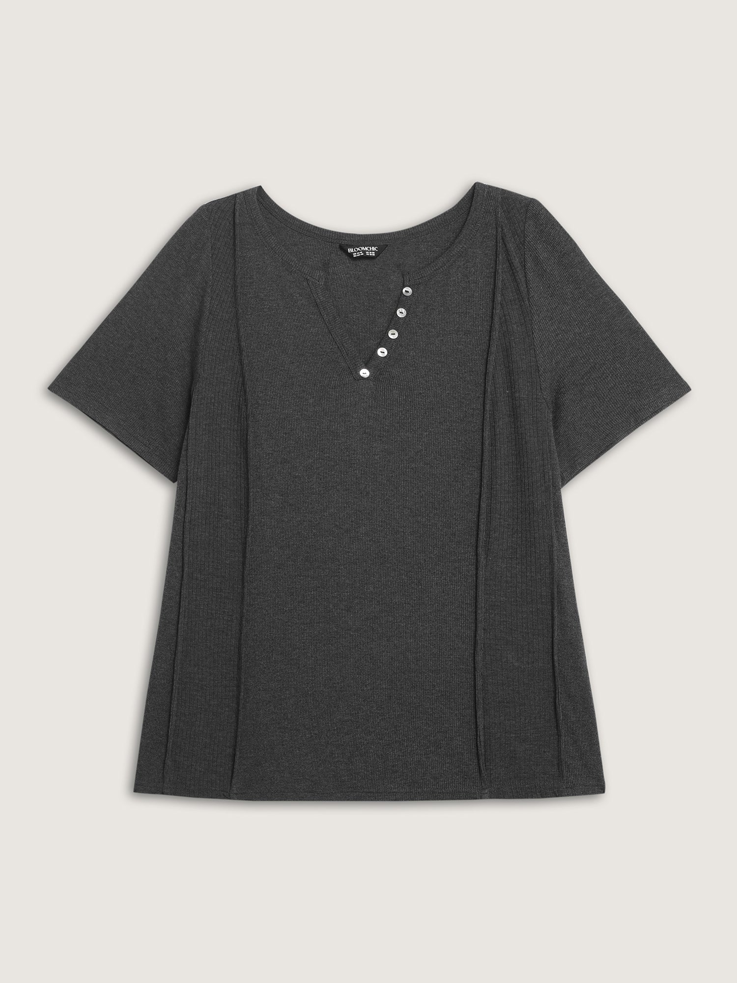 Supersoft Ribbed Split Neckline Fitted T-Shirt - Image 7