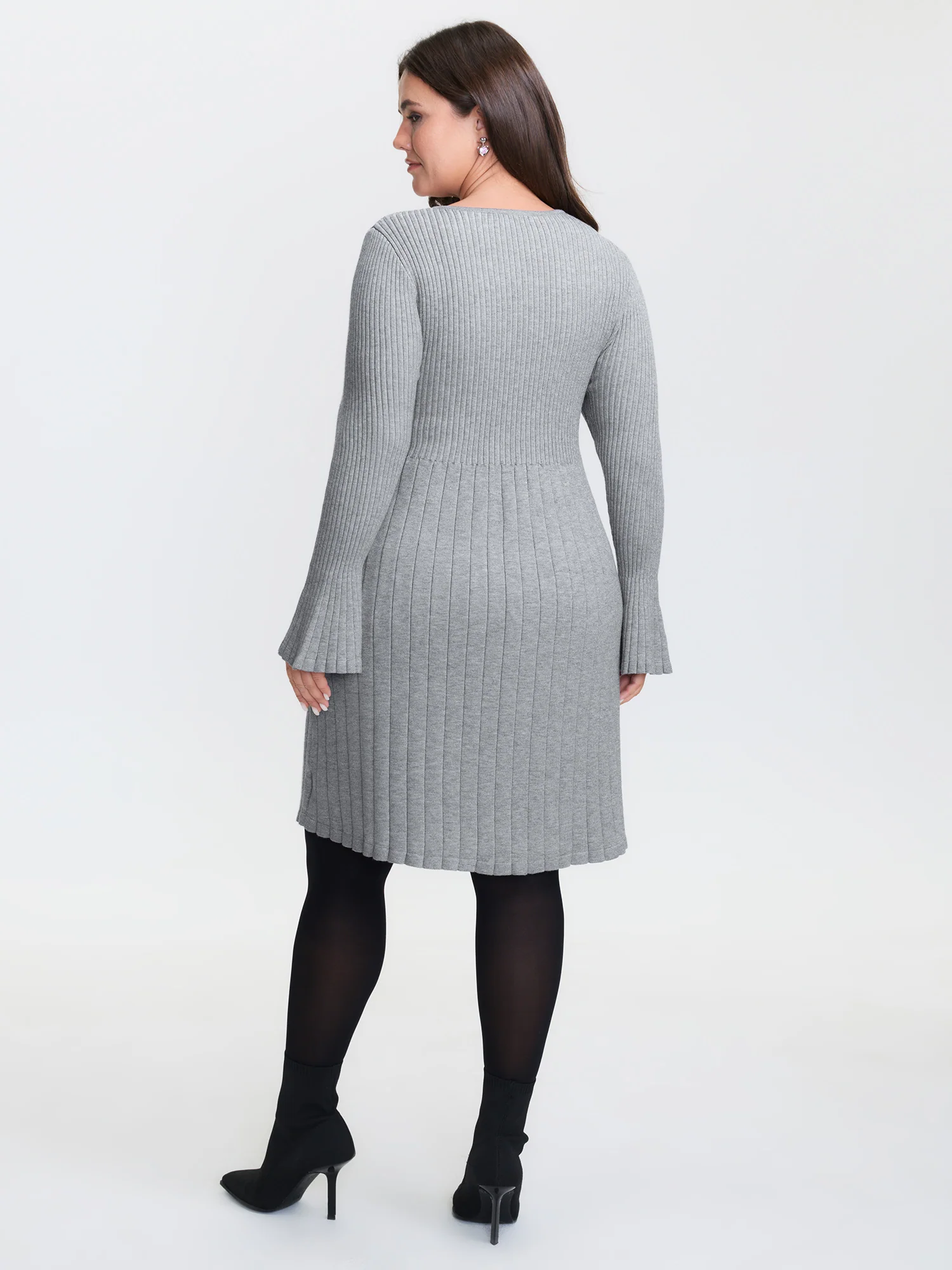 Supersoft Ribbed Split Neckline Flared Cuff Mini Dress - Image 5