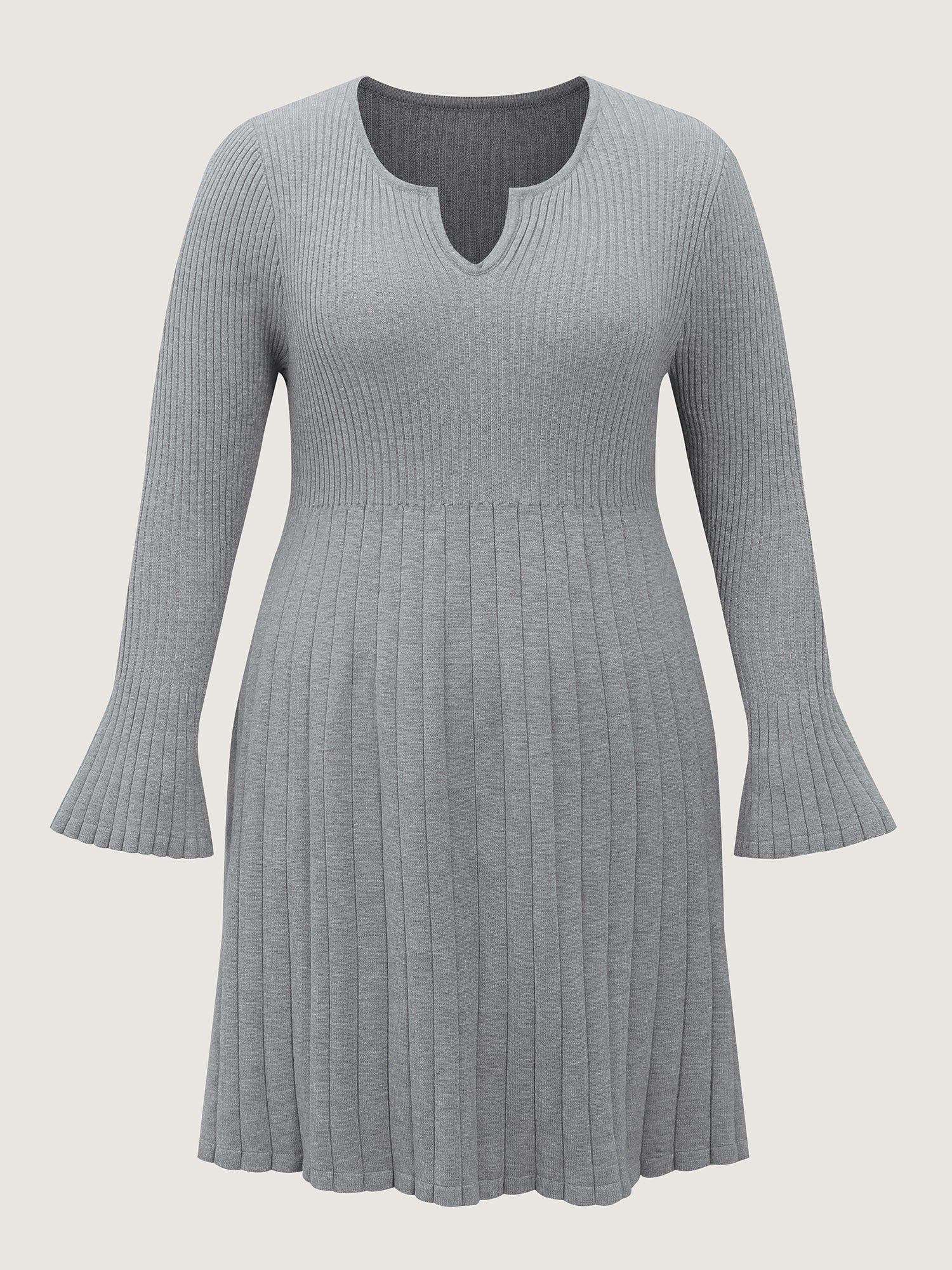 Supersoft Ribbed Split Neckline Flared Cuff Mini Dress - Image 6