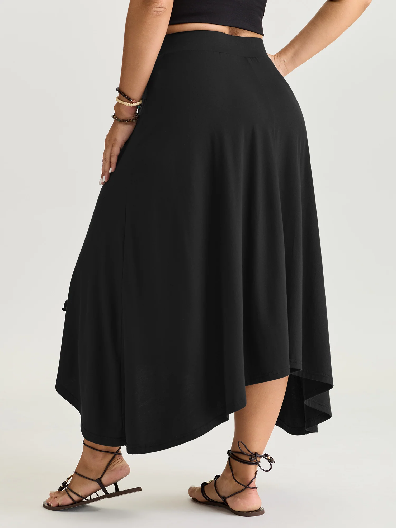 Supersoft Ring Detail Tie Asymmetrical Hem Midi Skirt - Image 12