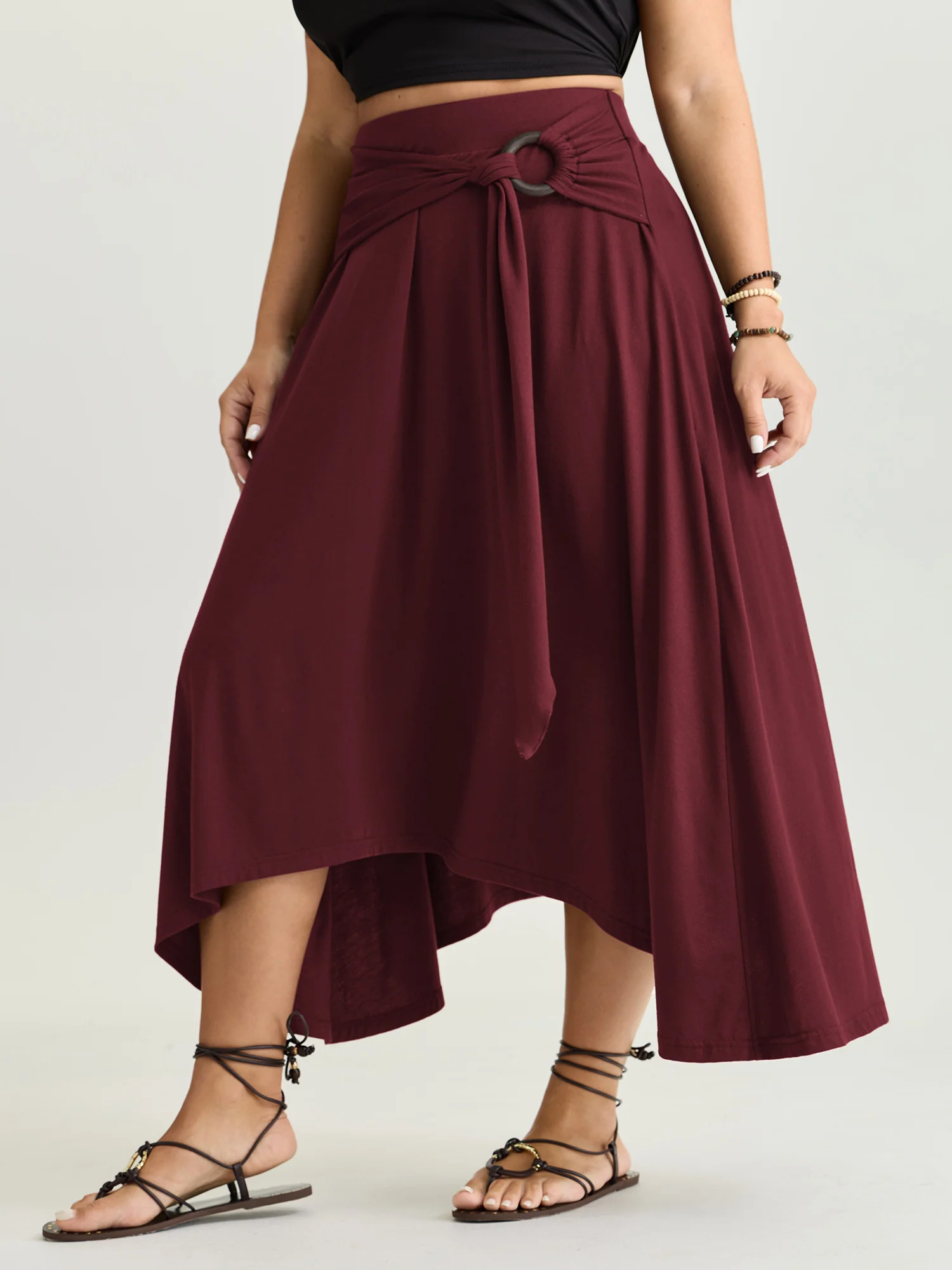Supersoft Ring Detail Tie Asymmetrical Hem Midi Skirt - Image 13