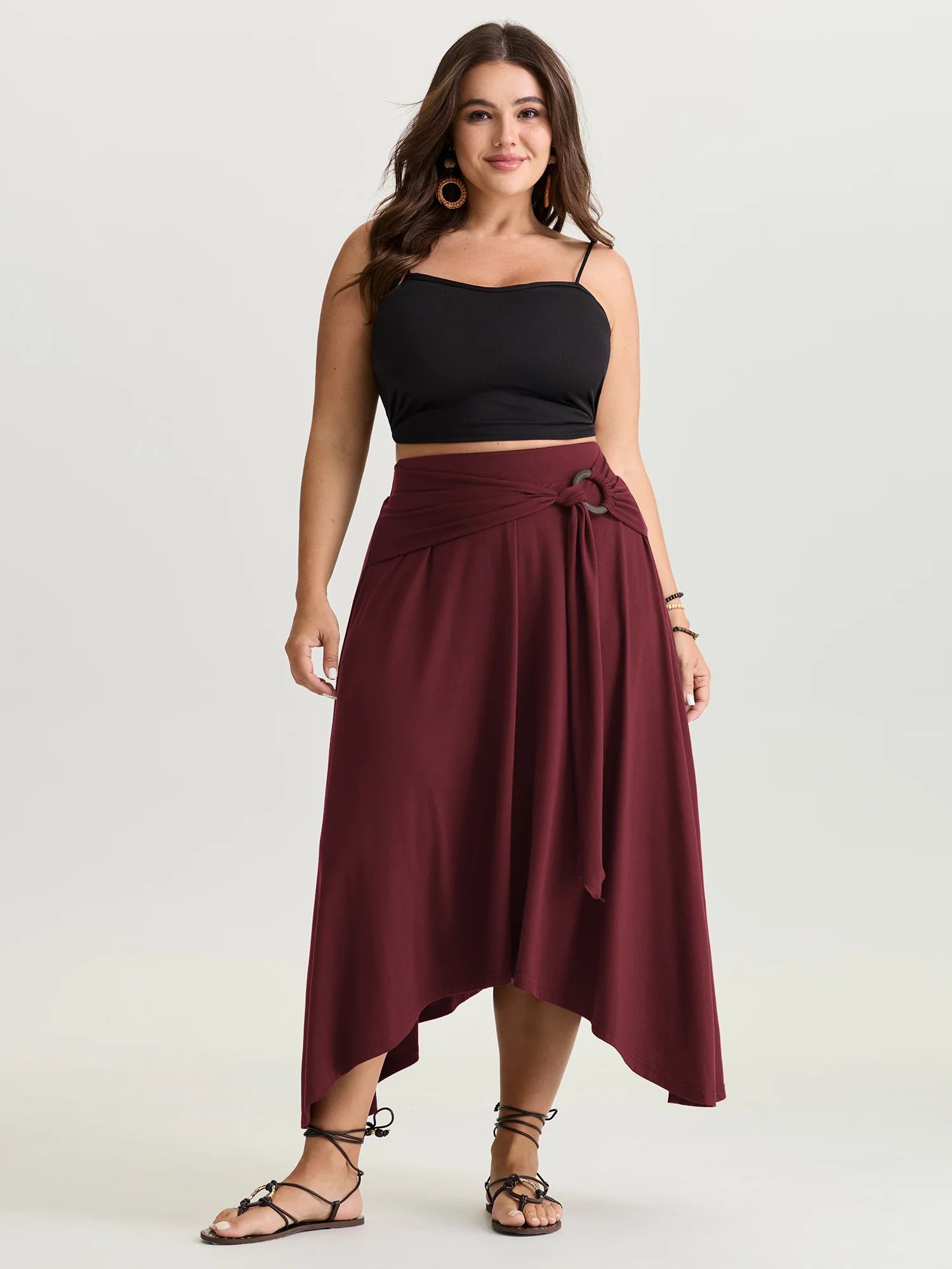 Supersoft Ring Detail Tie Asymmetrical Hem Midi Skirt - Image 14