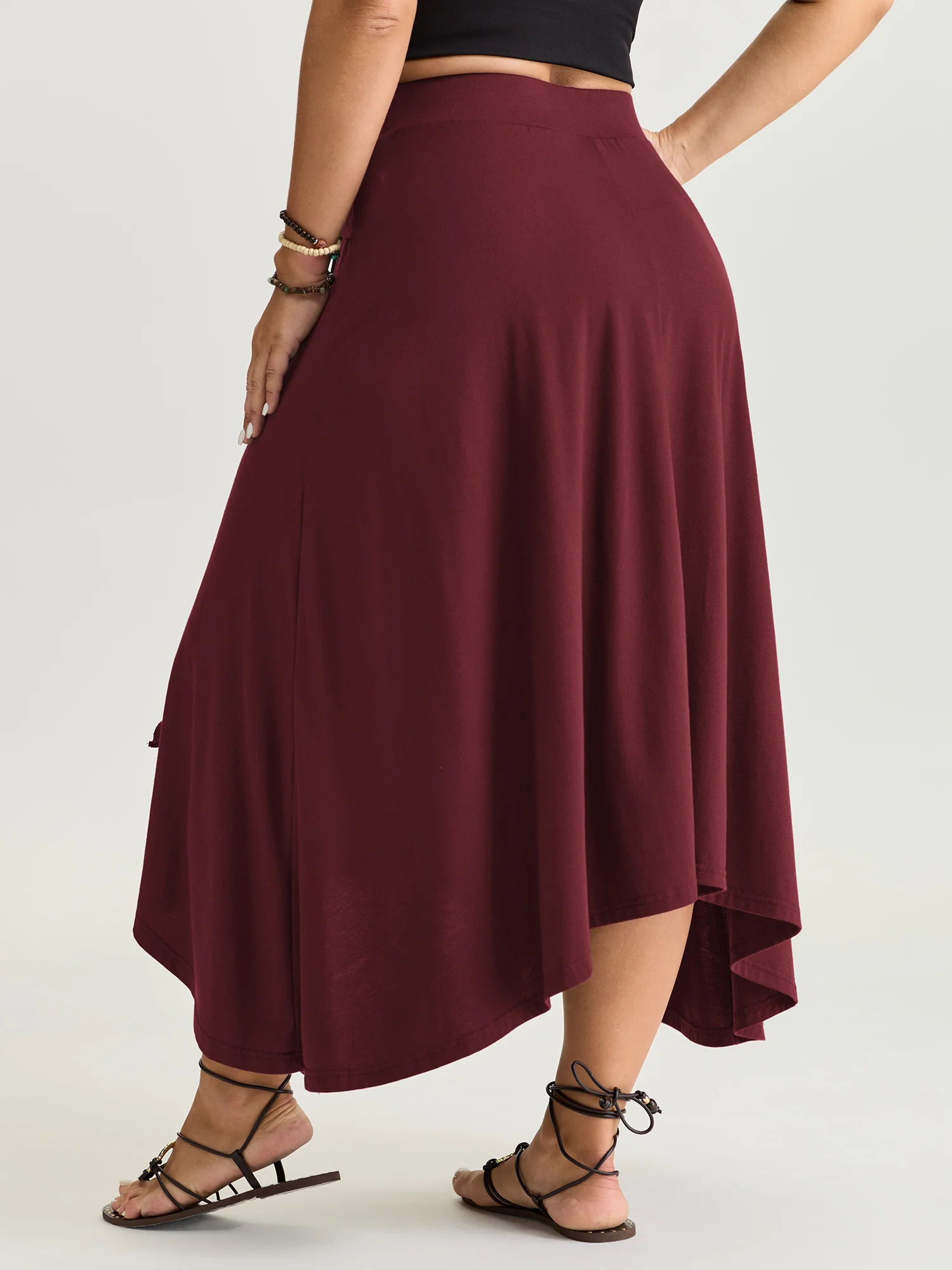 Supersoft Ring Detail Tie Asymmetrical Hem Midi Skirt - Image 17
