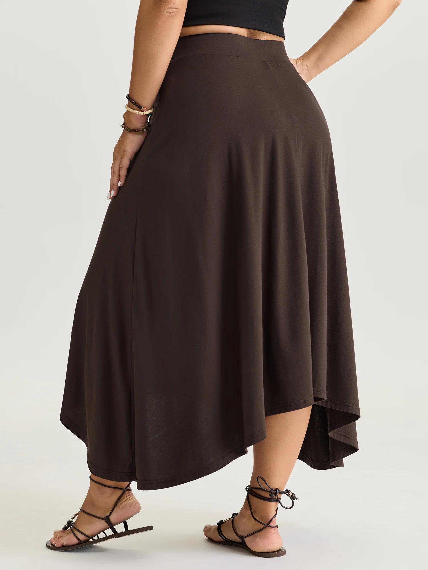 Supersoft Ring Detail Tie Asymmetrical Hem Midi Skirt - Image 6